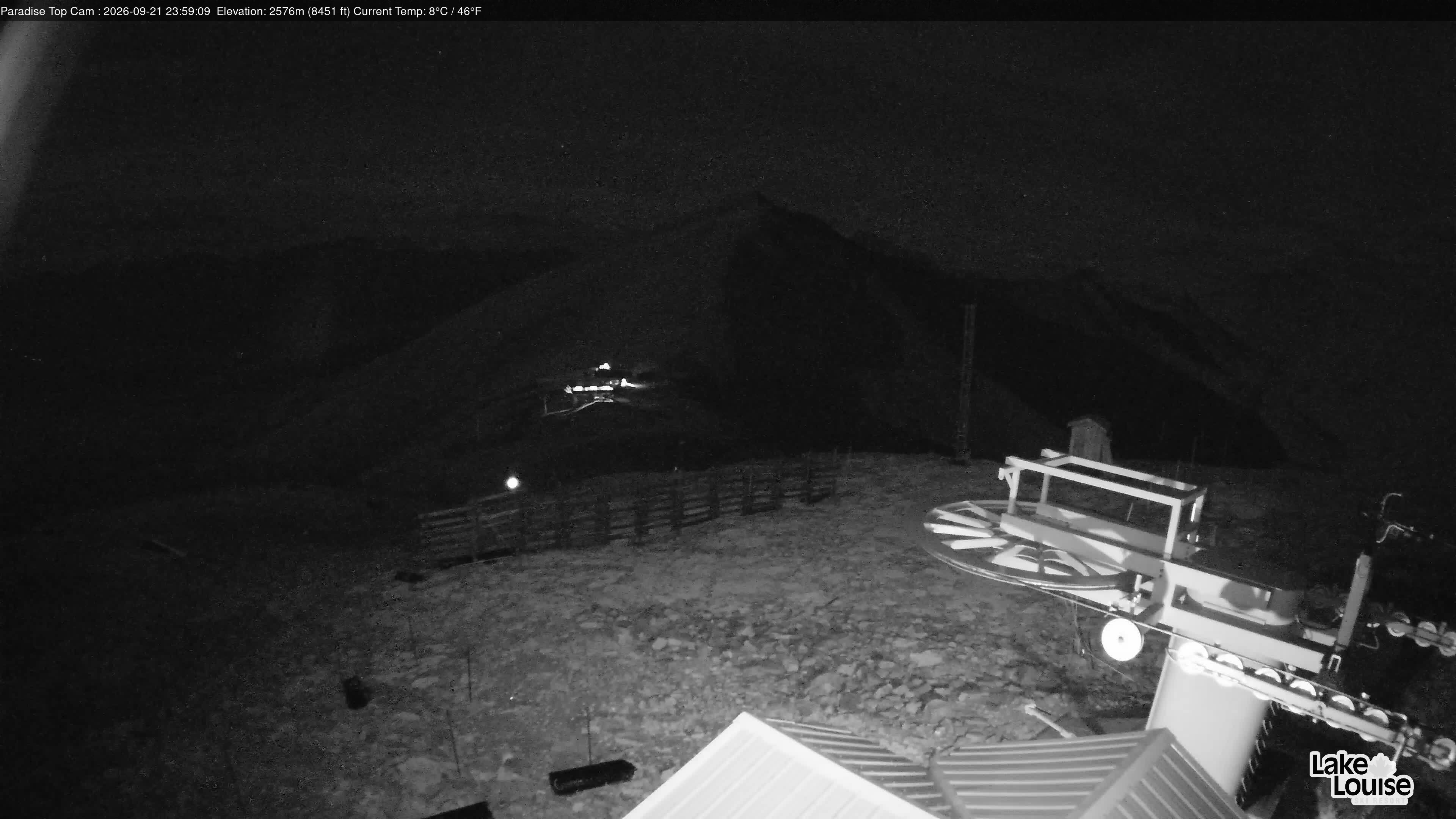 Ski Lake Louise Paradise Top toward Summit snow cam captured at 21 September 2026 at 11:59 pm GMT-6