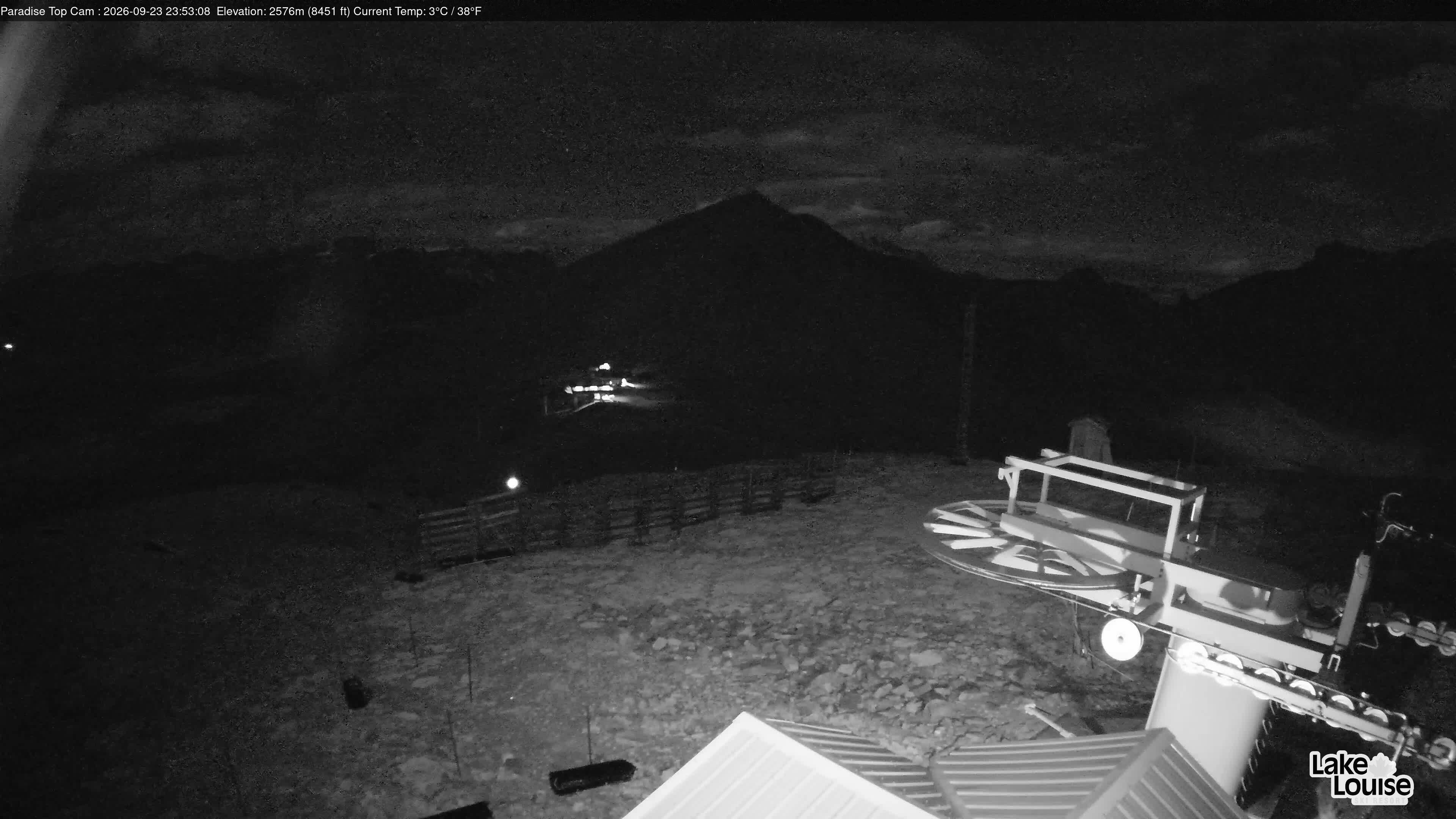 Ski Lake Louise Paradise Top toward Summit snow cam captured at 23 September 2026 at 11:53 pm GMT-6