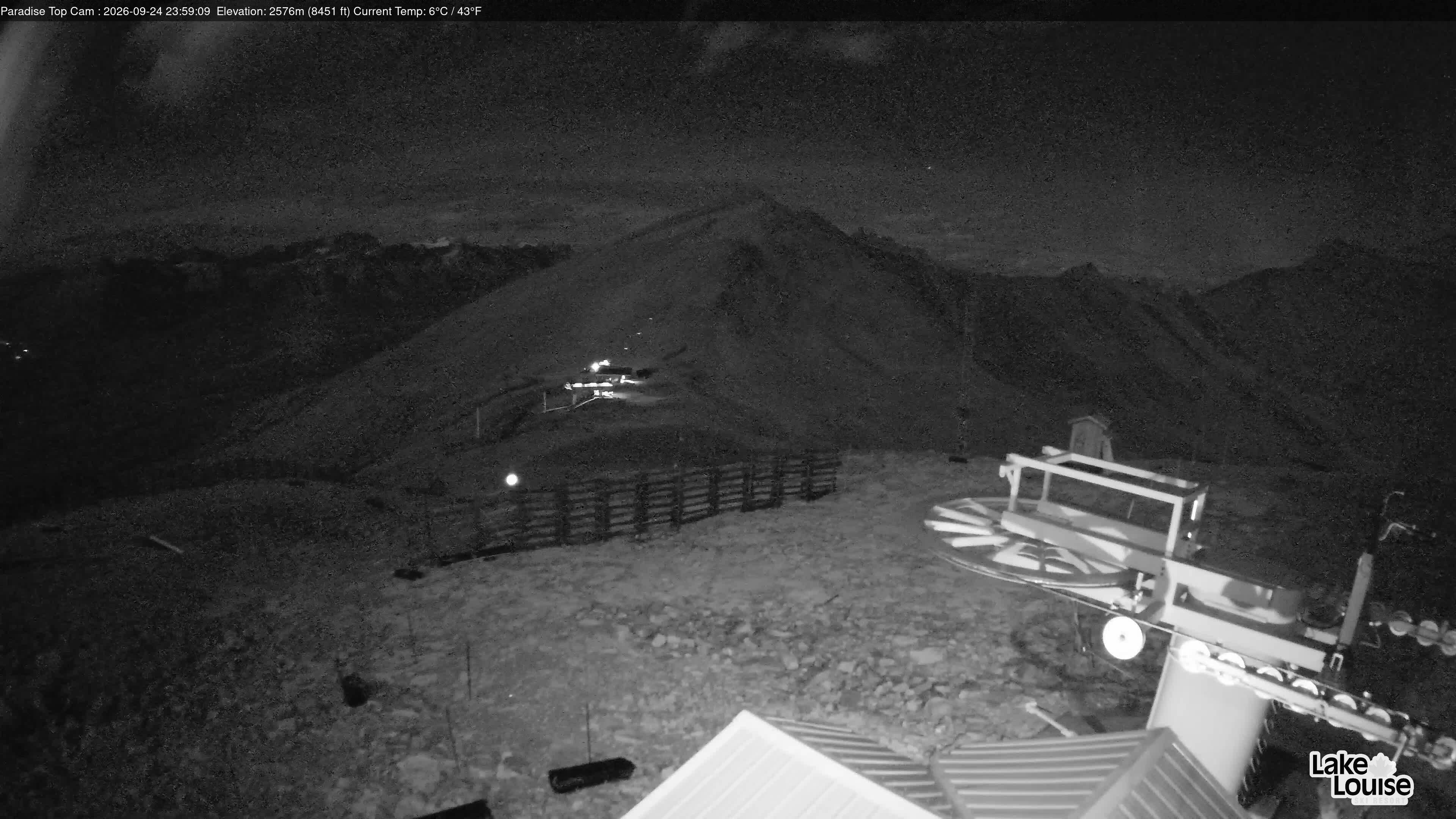 Ski Lake Louise Paradise Top toward Summit snow cam captured at 24 September 2026 at 11:59 pm GMT-6