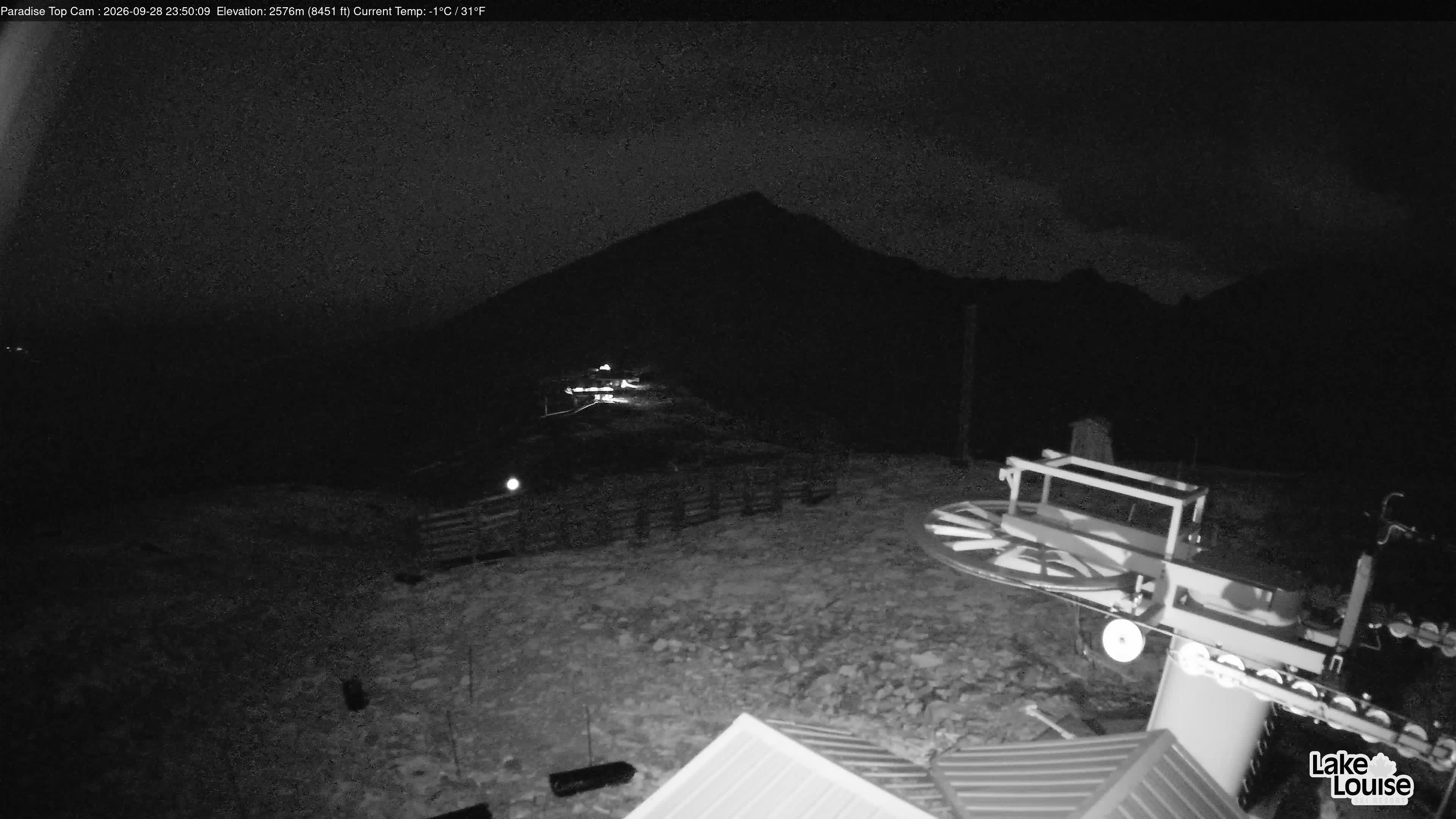 Ski Lake Louise Paradise Top toward Summit snow cam captured at 28 September 2026 at 11:50 pm GMT-6