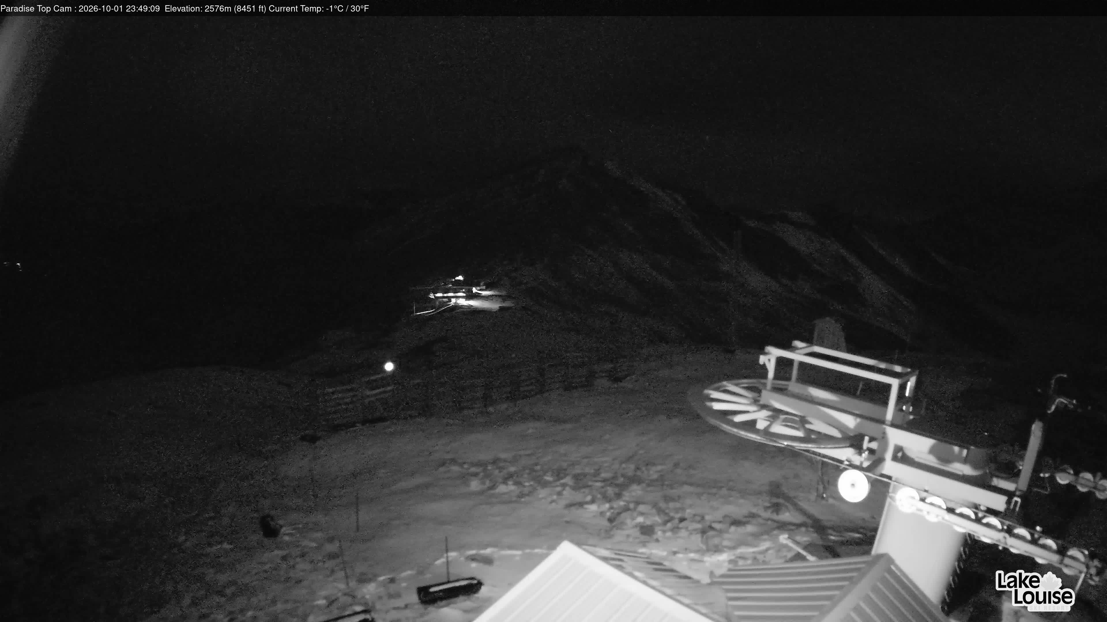 Ski Lake Louise Paradise Top toward Summit snow cam captured at 1 October 2026 at 11:49 pm GMT-6