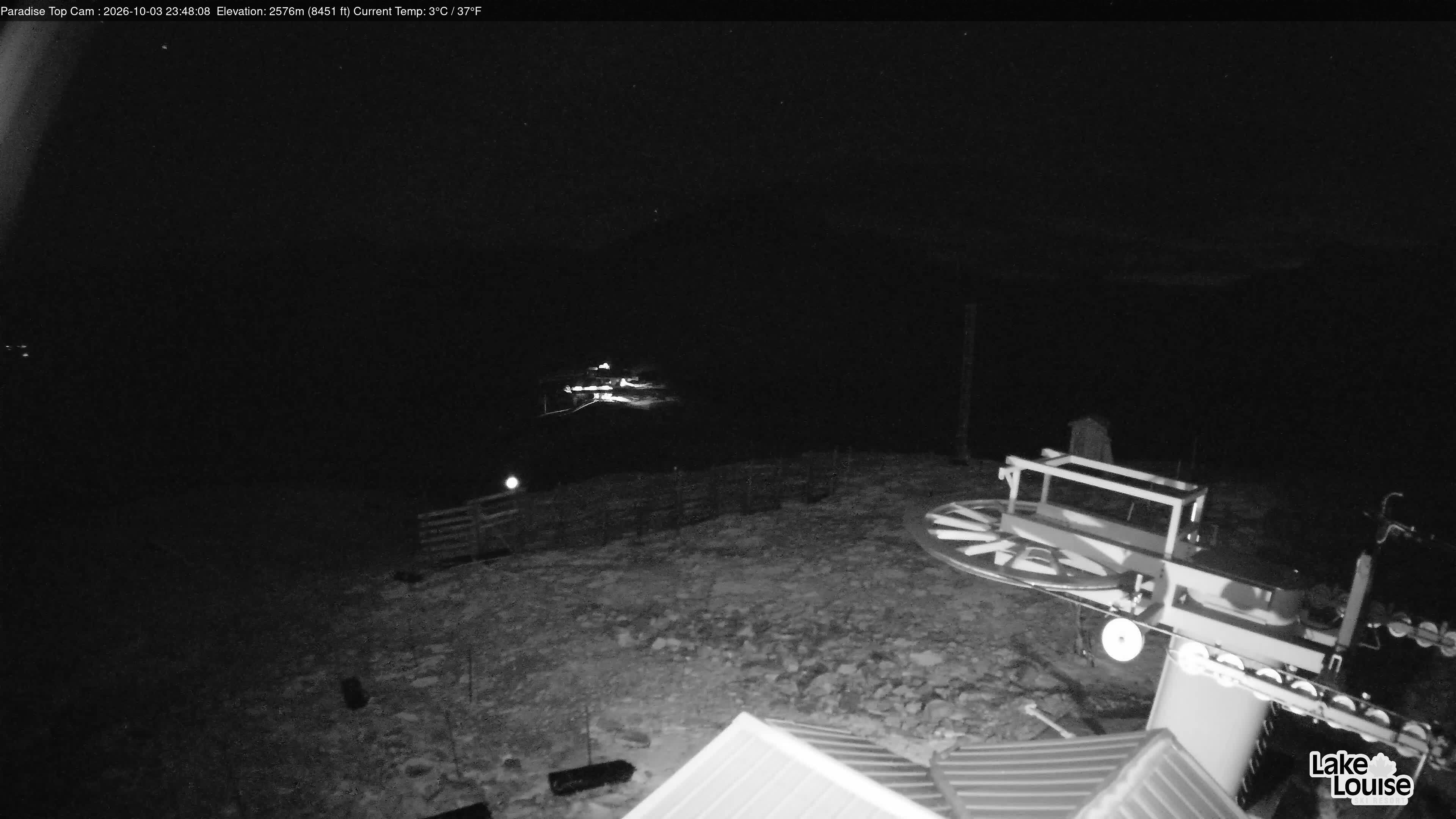 Ski Lake Louise Paradise Top toward Summit snow cam captured at 3 October 2026 at 11:49 pm GMT-6