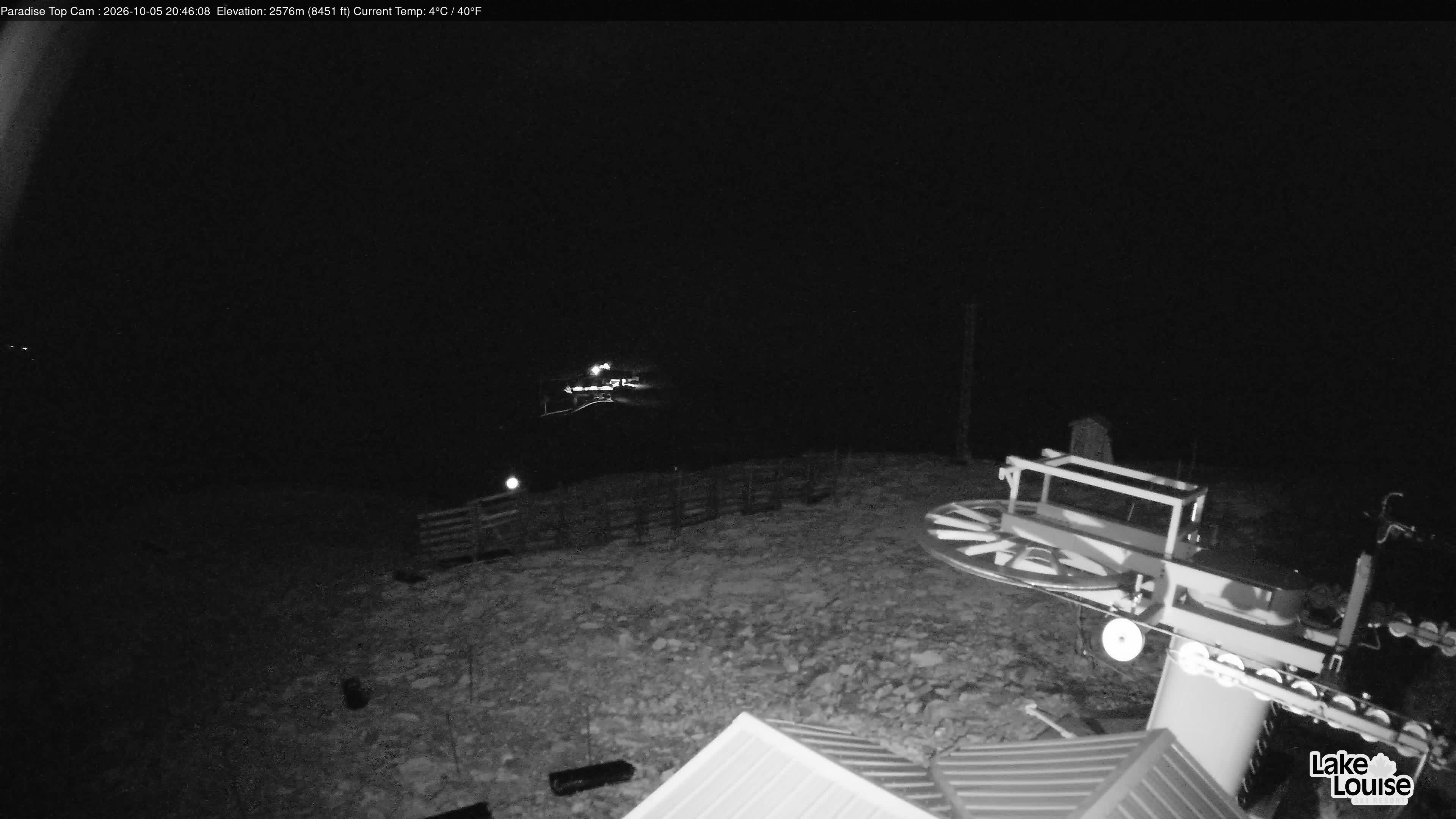 Ski Lake Louise Paradise Top toward Summit snow cam captured at 5 October 2026 at 8:47 pm GMT-6