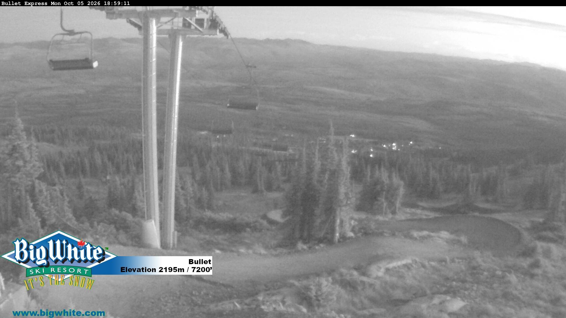 Big White Bullet snow cam captured at 5 October 2026 at 7:04 pm GMT-7