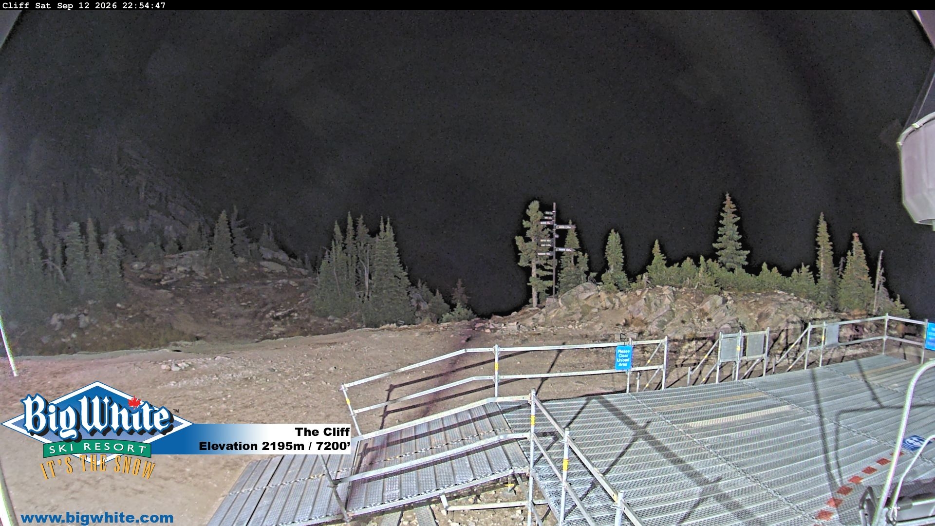 Big White The Cliff snow cam captured at 13 September 2026 at 12:09 am GMT-7