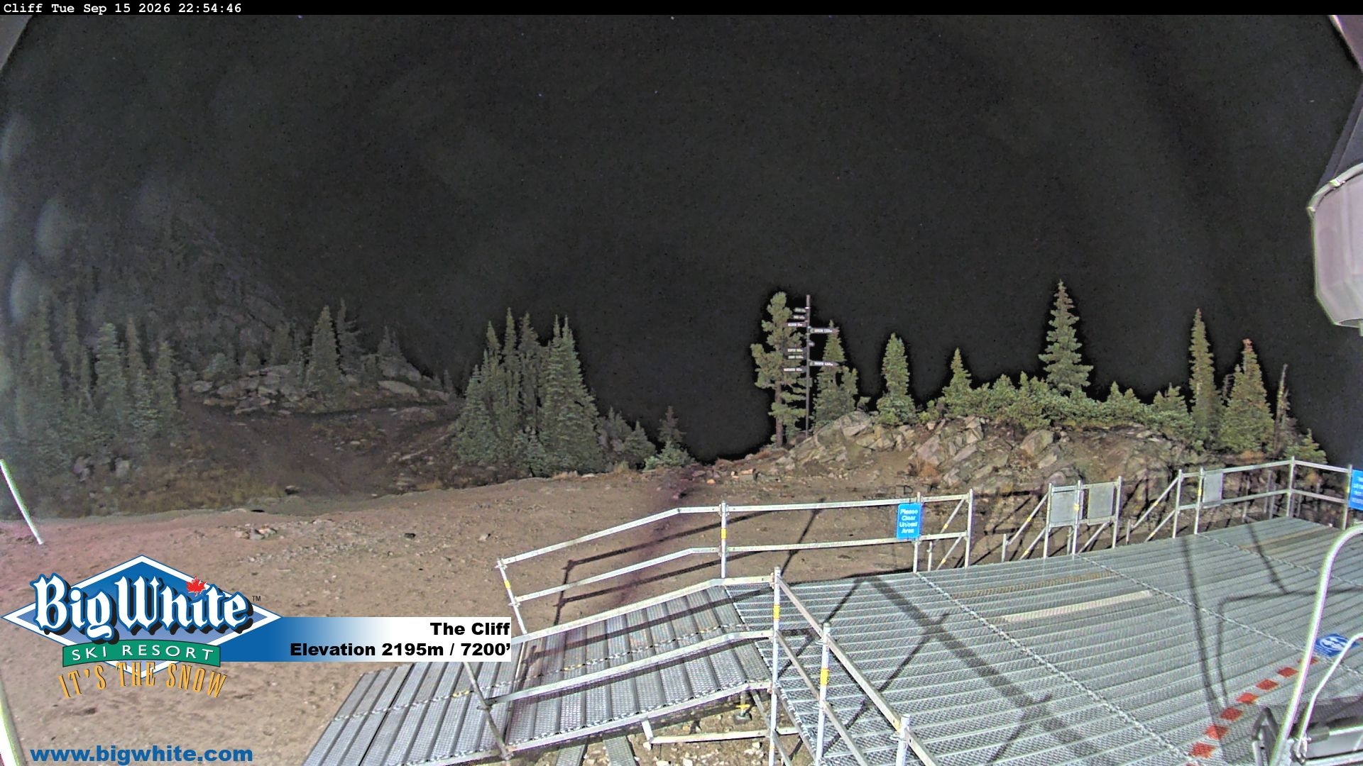Big White The Cliff snow cam captured at 15 September 2026 at 10:58 pm GMT-7