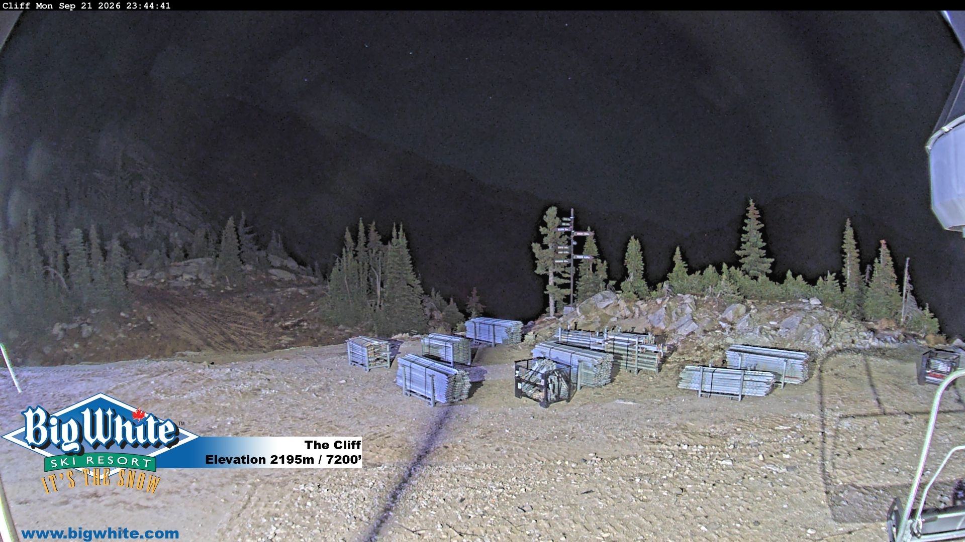 Big White The Cliff snow cam captured at 21 September 2026 at 11:51 pm GMT-7
