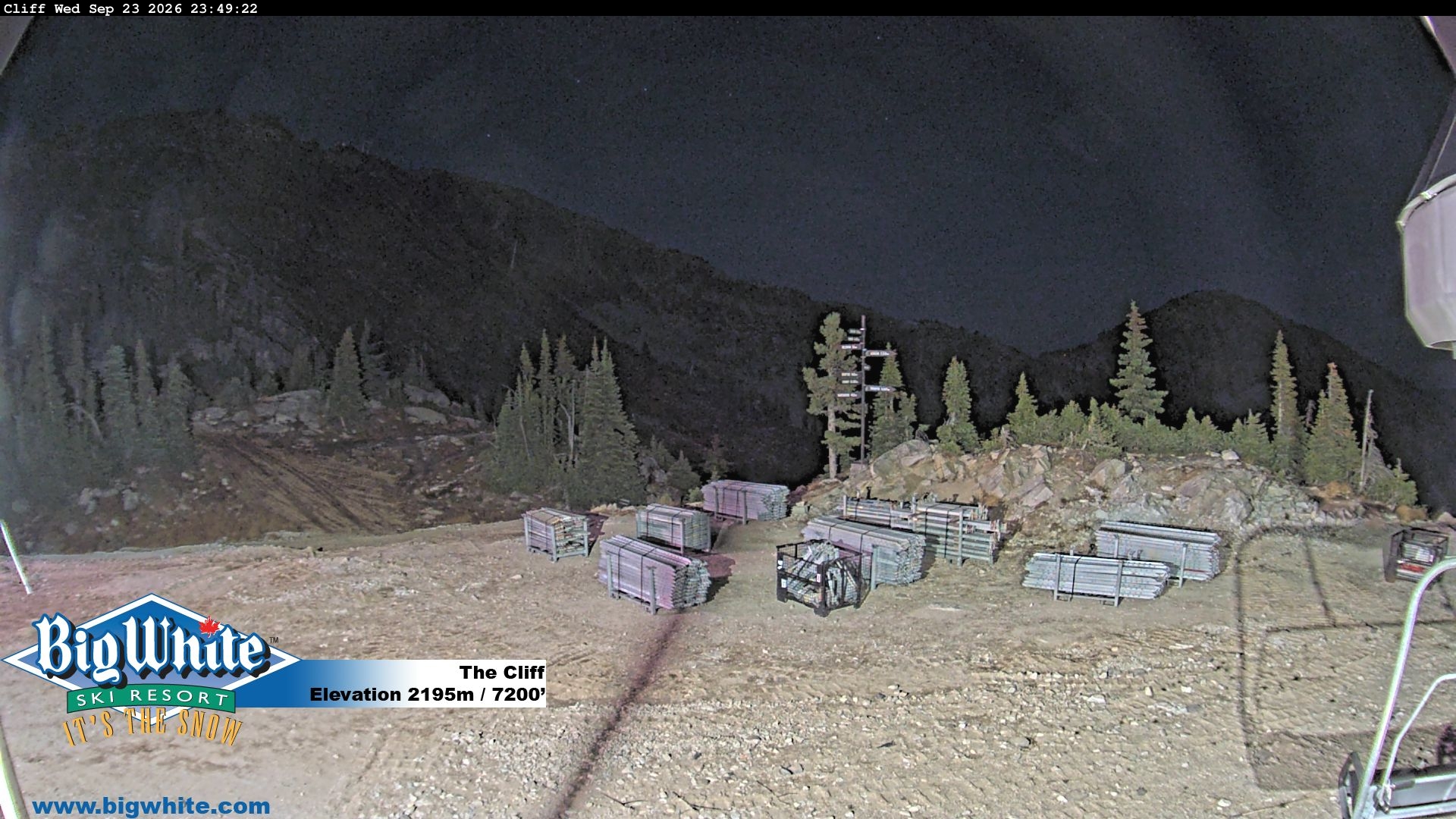 Big White The Cliff snow cam captured at 23 September 2026 at 11:53 pm GMT-7