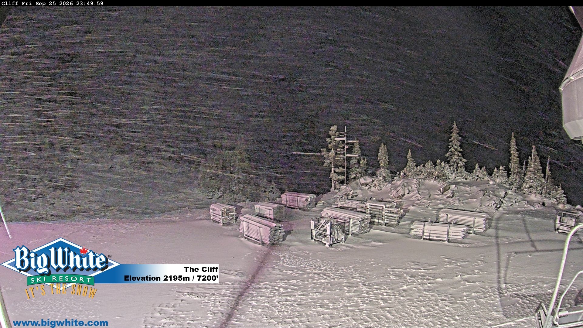 Big White The Cliff snow cam captured at 25 September 2026 at 11:56 pm GMT-7