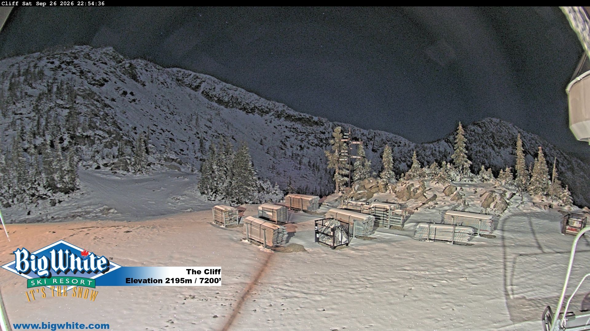 Big White The Cliff snow cam captured at 26 September 2026 at 10:58 pm GMT-7