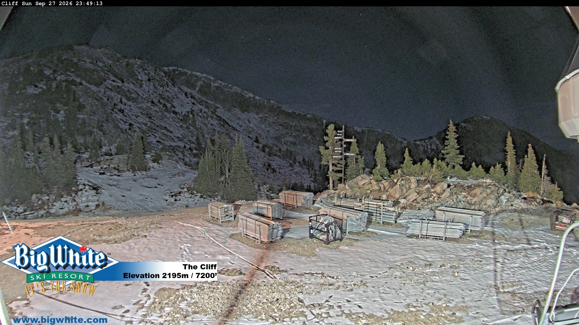 Big White The Cliff snow cam captured at 27 September 2026 at 11:56 pm GMT-7