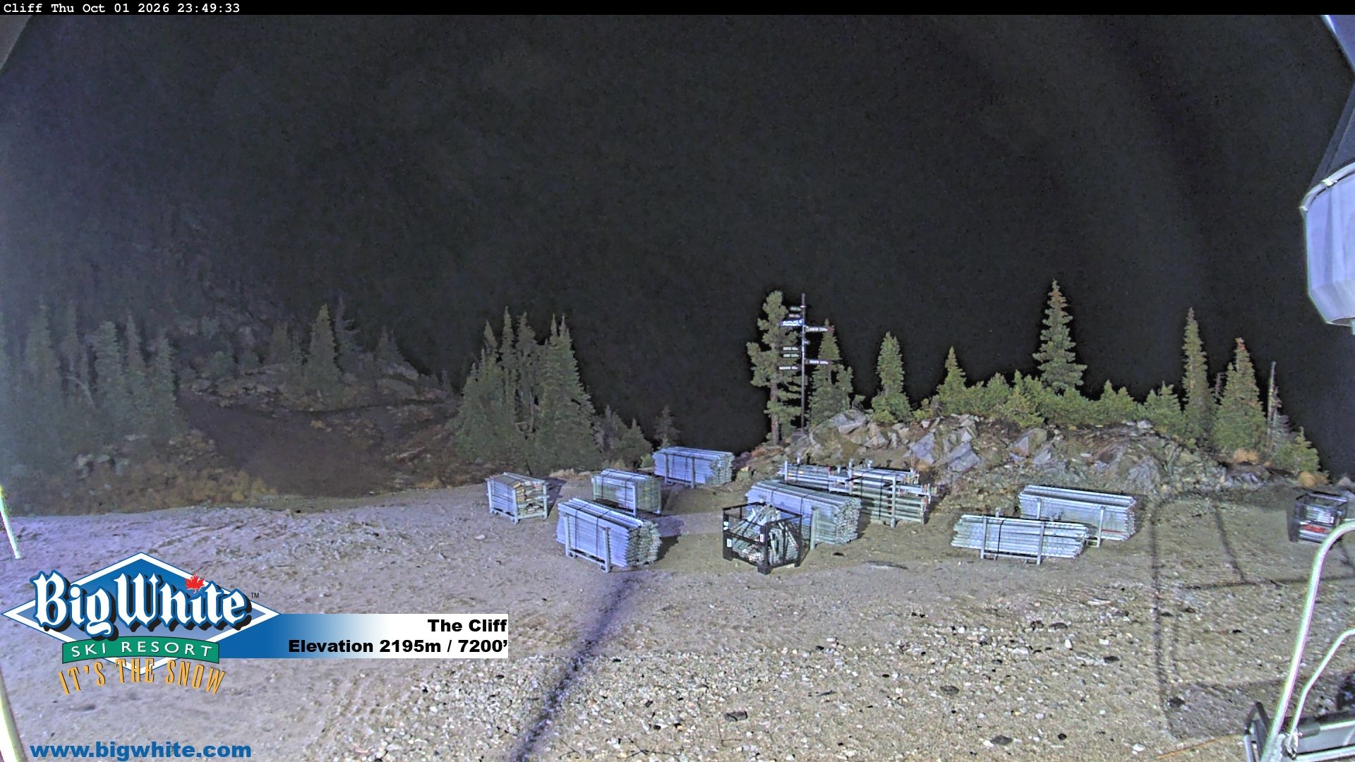 Big White The Cliff snow cam captured at 1 October 2026 at 11:58 pm GMT-7