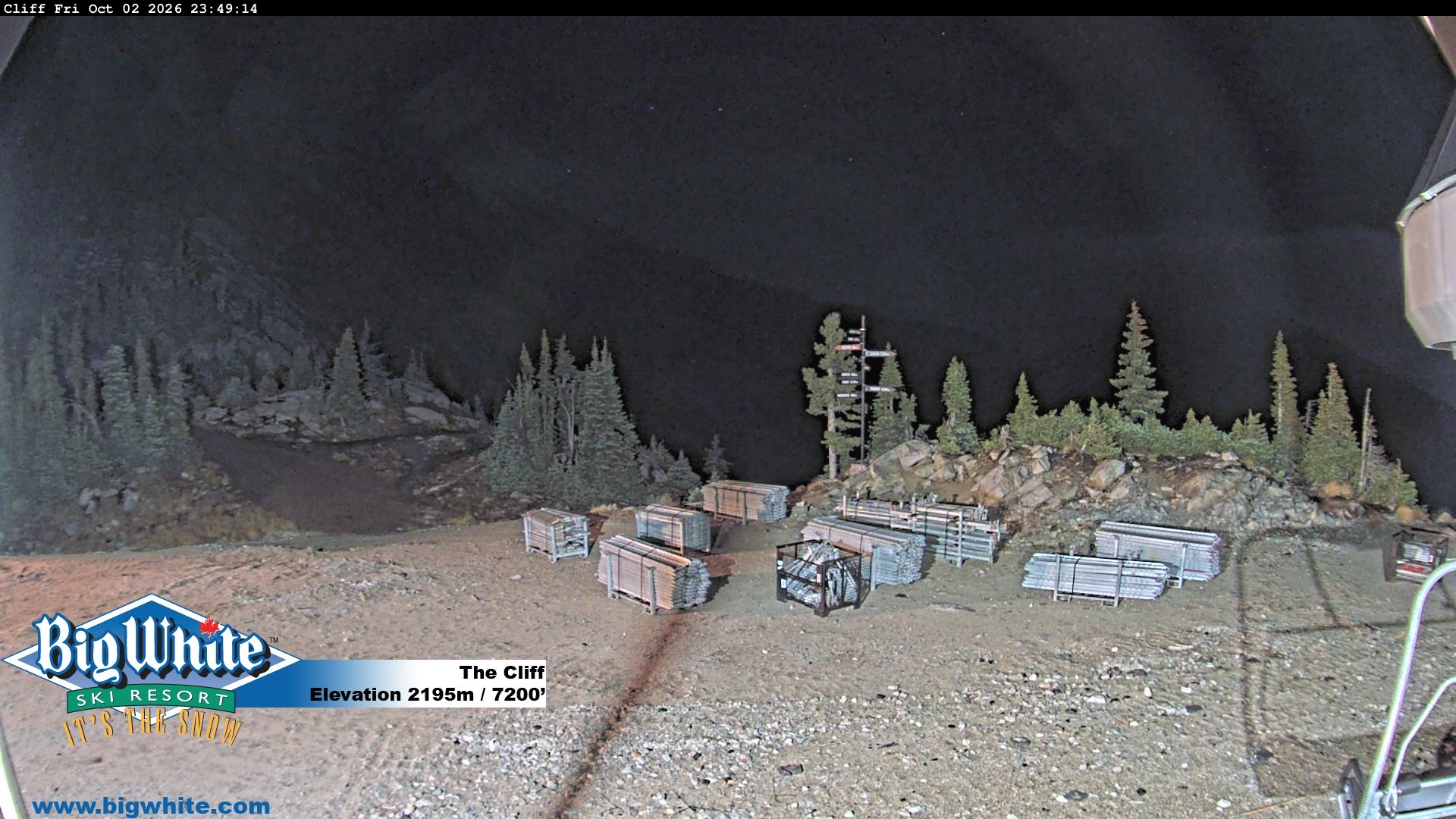 Big White The Cliff snow cam captured at 2 October 2026 at 11:59 pm GMT-7
