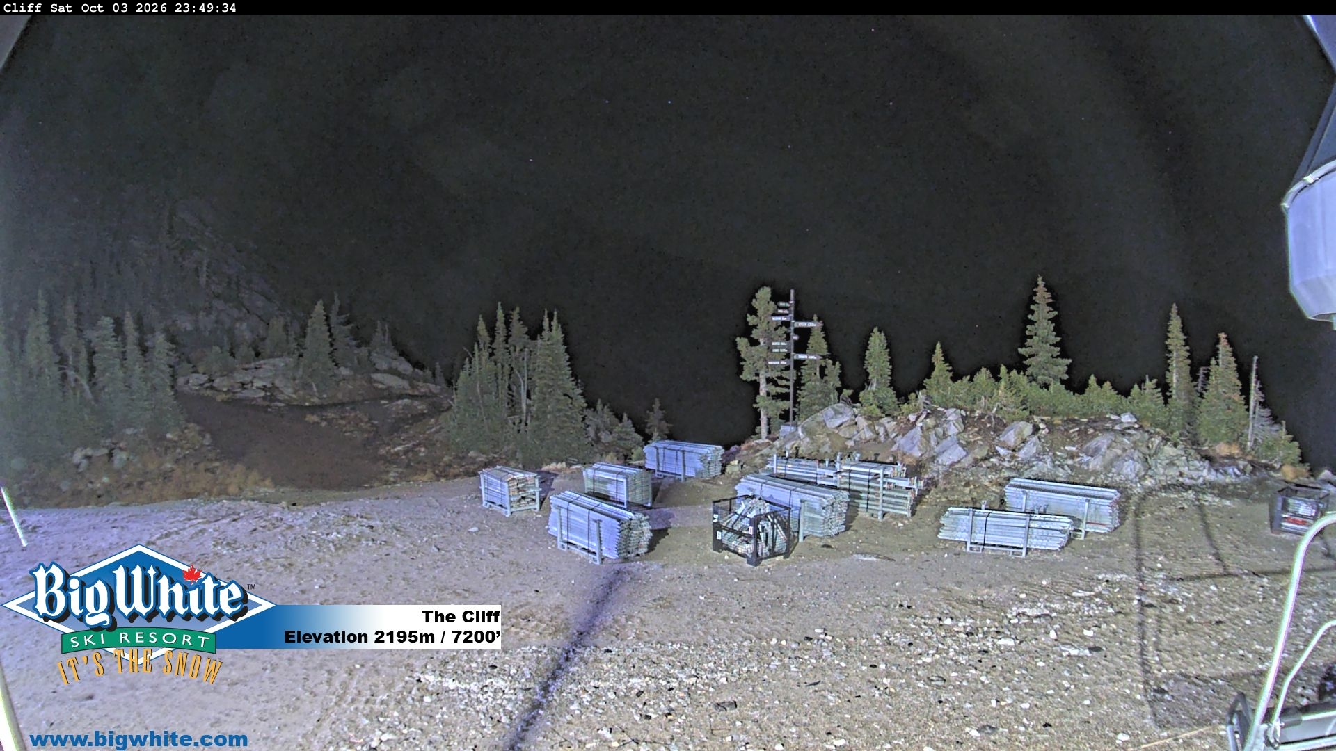 Big White The Cliff snow cam captured at 3 October 2026 at 11:59 pm GMT-7