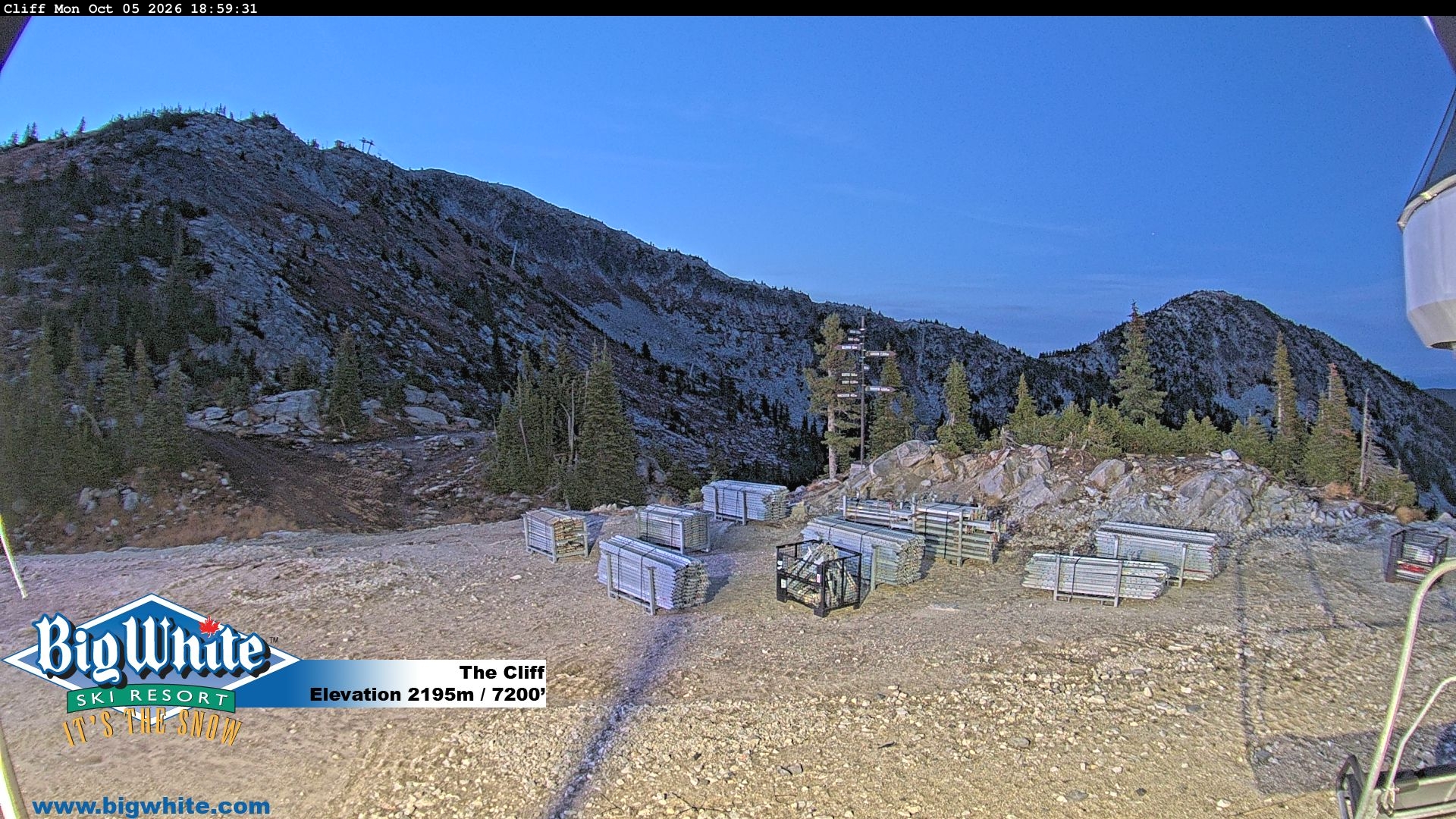 Big White The Cliff snow cam captured at 5 October 2026 at 7:05 pm GMT-7