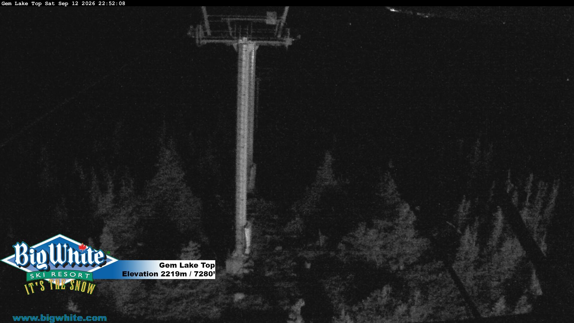 Big White Gem Lake snow cam captured at 13 September 2026 at 12:09 am GMT-7