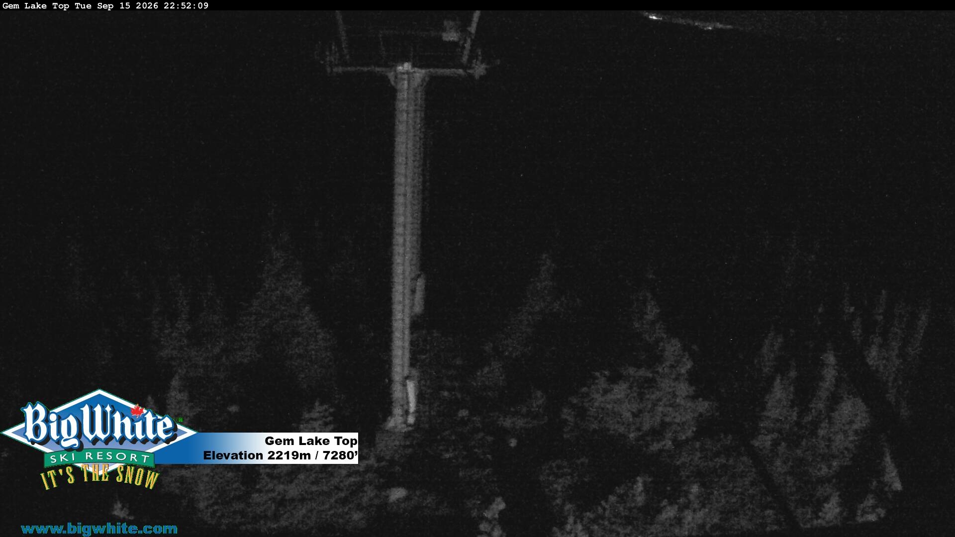 Big White Gem Lake Top snow cam captured at 15 September 2026 at 10:58 pm GMT-7