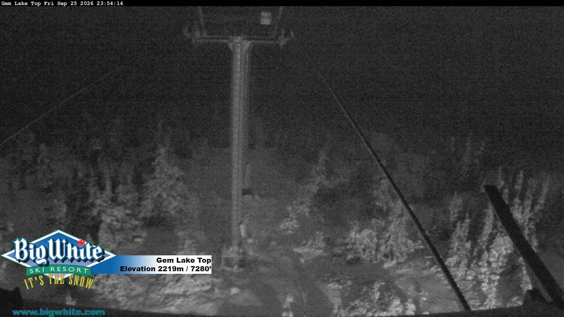 Big White Gem Lake Top snow cam captured at 25 September 2026 at 11:56 pm GMT-7