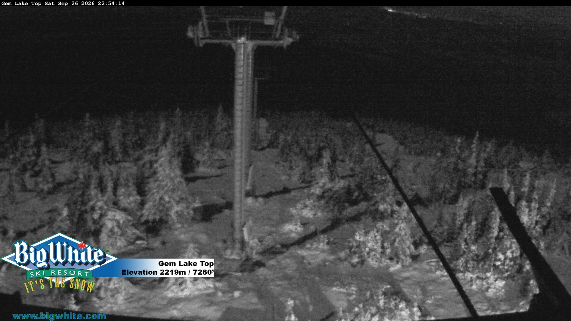 Big White Gem Lake Top snow cam captured at 26 September 2026 at 10:58 pm GMT-7