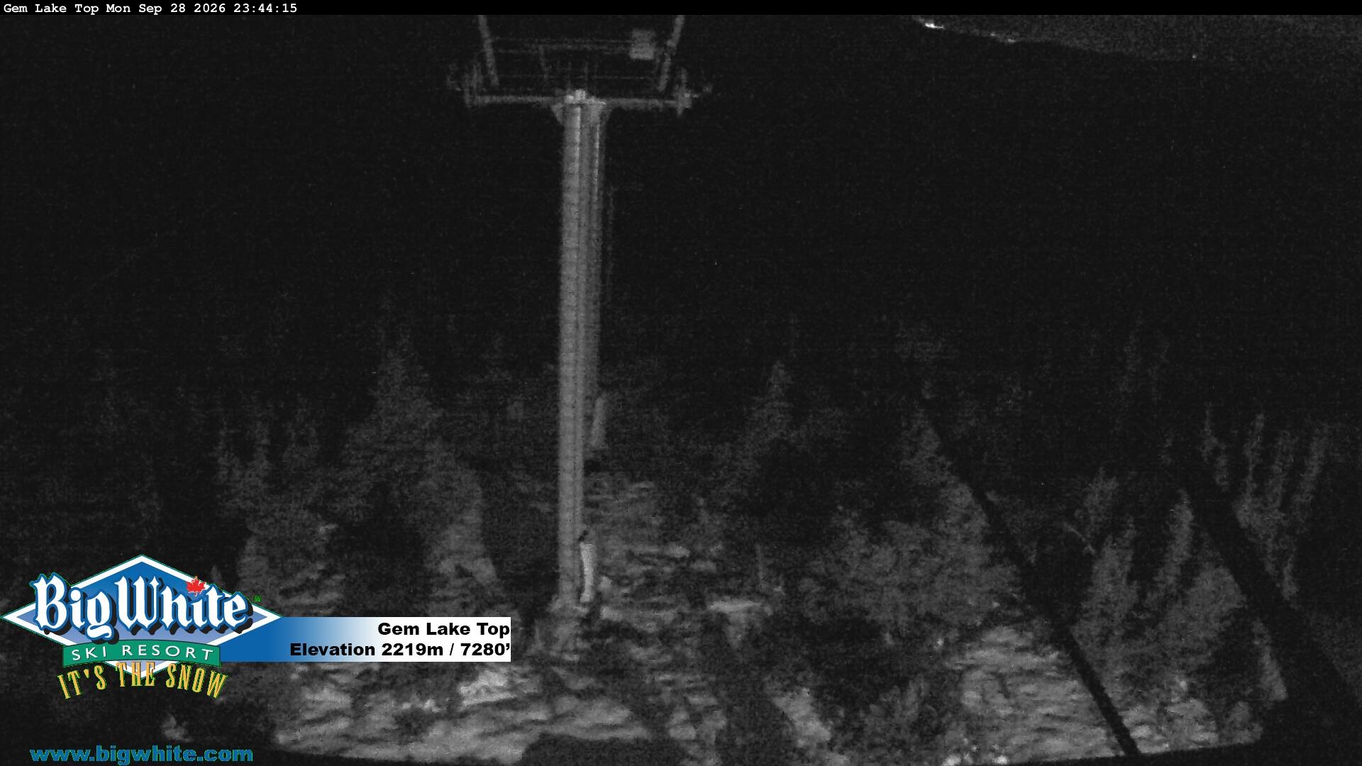 Big White Gem Lake Top snow cam captured at 28 September 2026 at 11:50 pm GMT-7