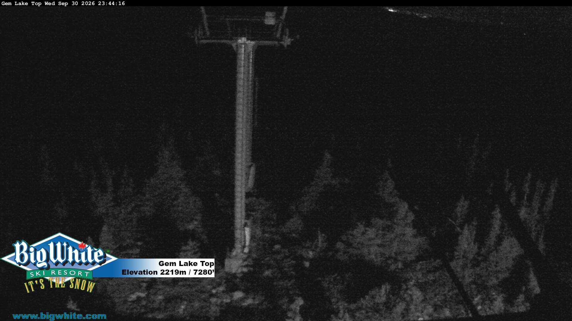 Big White Gem Lake Top snow cam captured at 30 September 2026 at 11:50 pm GMT-7