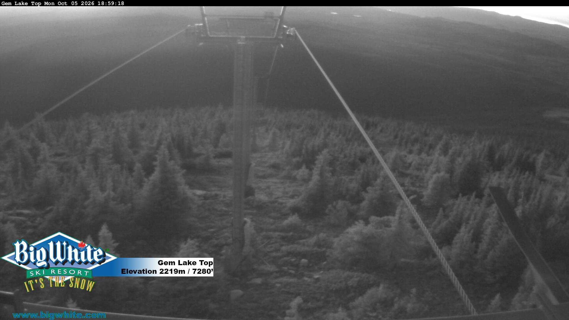 Big White Gem Lake Top snow cam captured at 5 October 2026 at 7:05 pm GMT-7