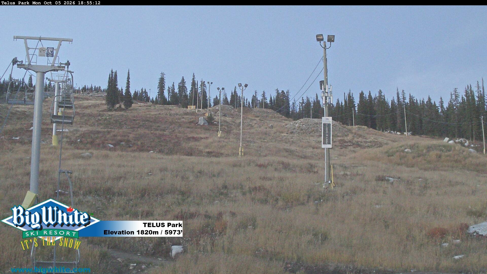 Big White TELUS Park snow cam captured at 5 October 2026 at 7:04 pm GMT-7