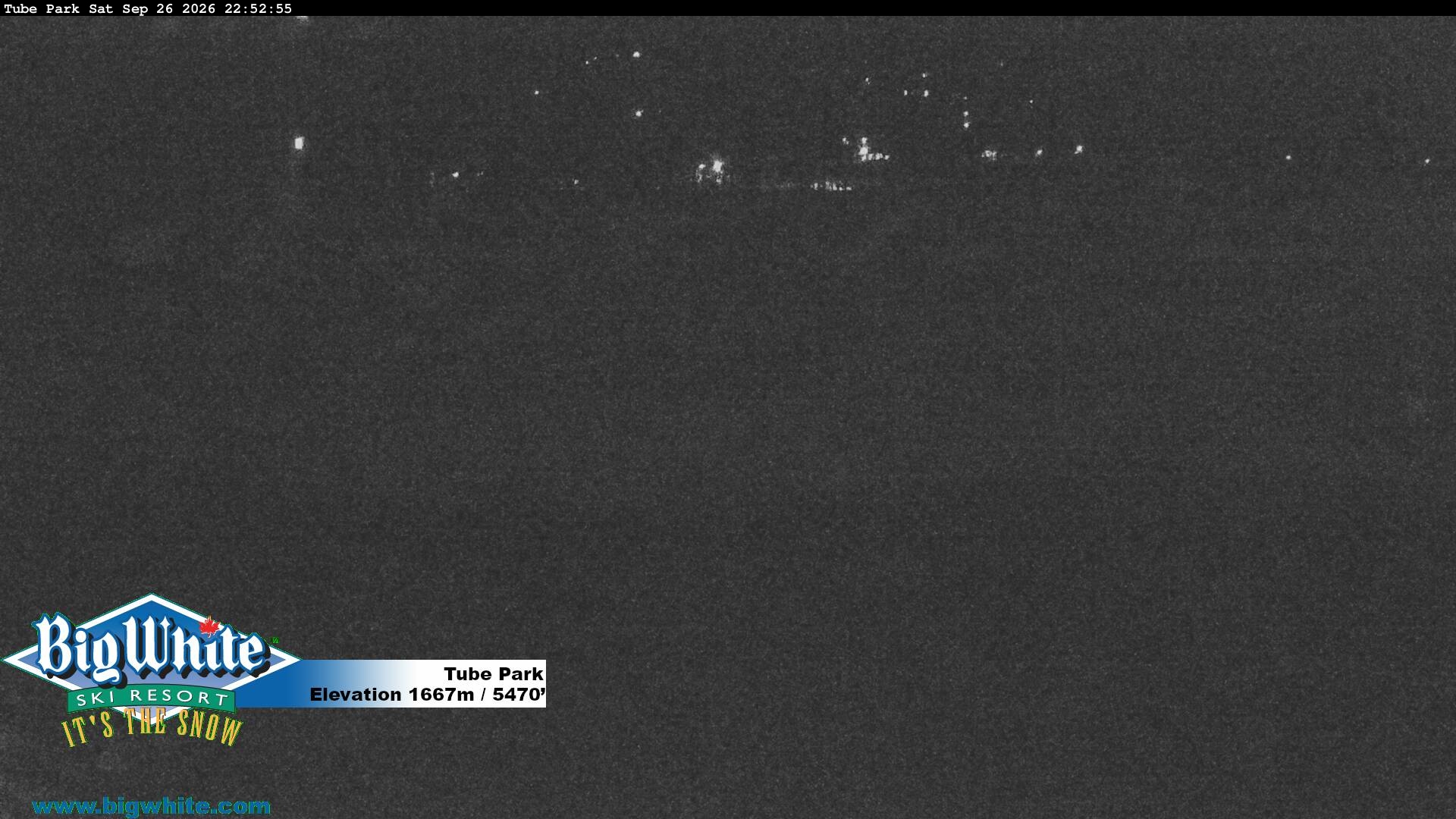 Big White Tube Park snow cam captured at 26 September 2026 at 10:58 pm GMT-7