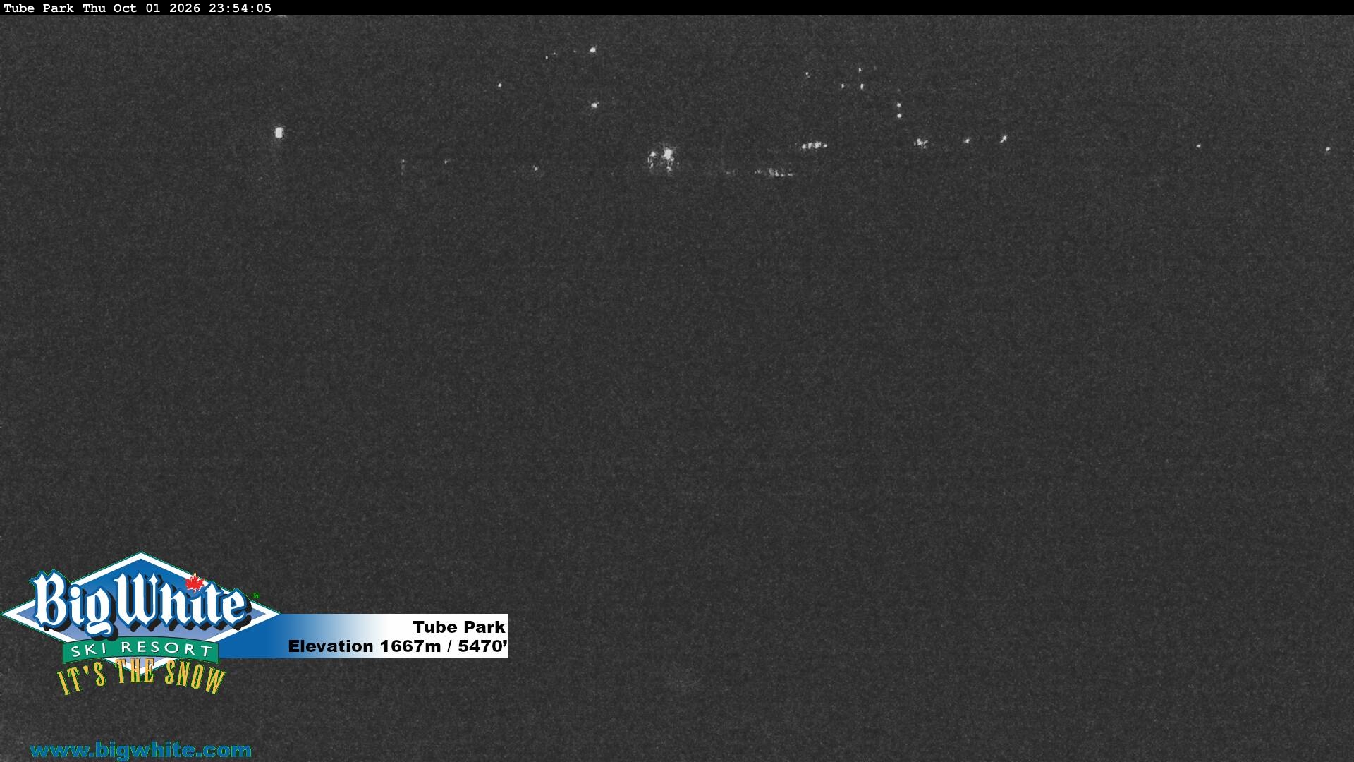 Big White Tube Park snow cam captured at 1 October 2026 at 11:58 pm GMT-7