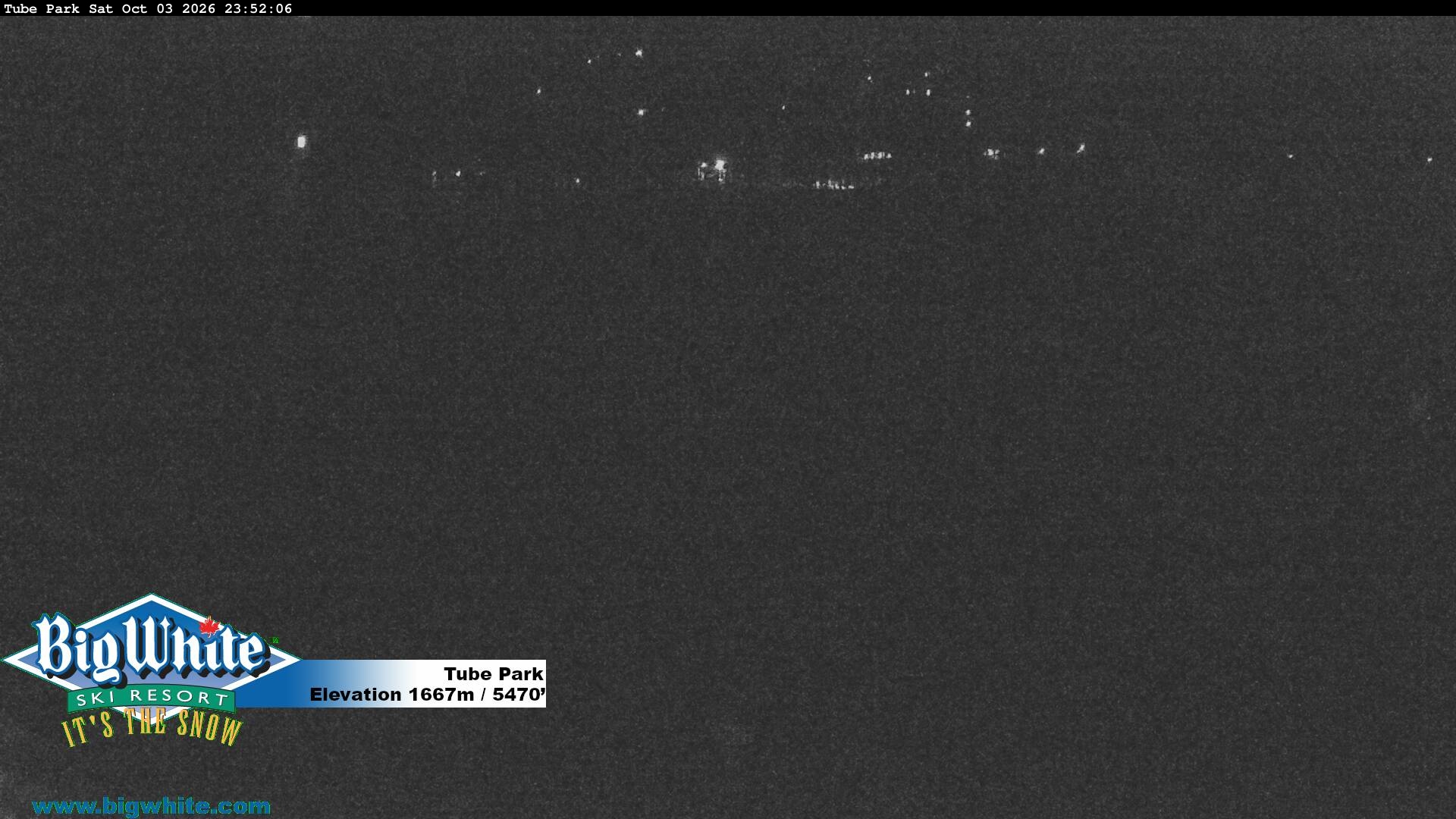 Big White Tube Park snow cam captured at 3 October 2026 at 11:59 pm GMT-7