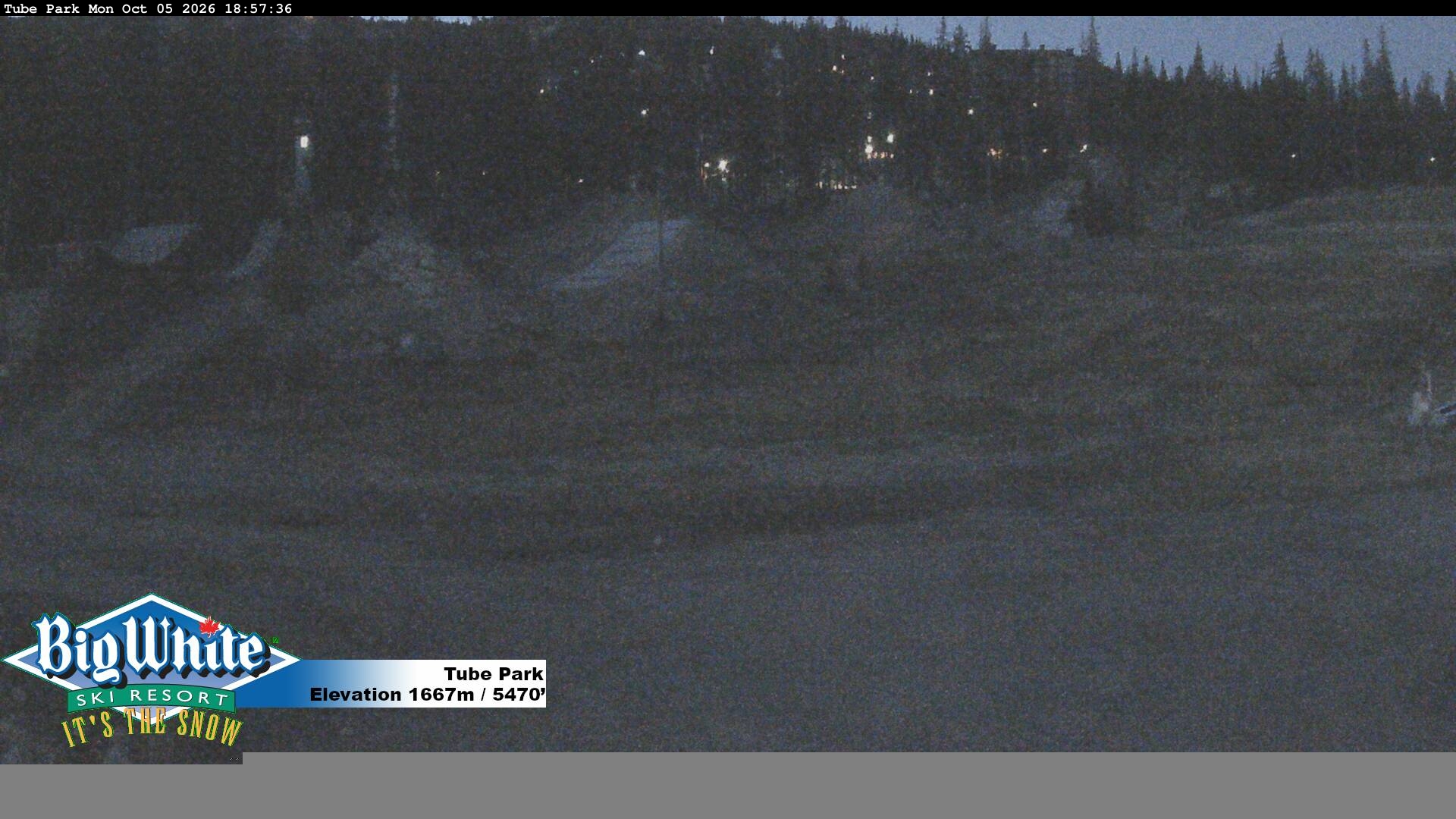 Big White Tube Park snow cam captured at 5 October 2026 at 7:05 pm GMT-7