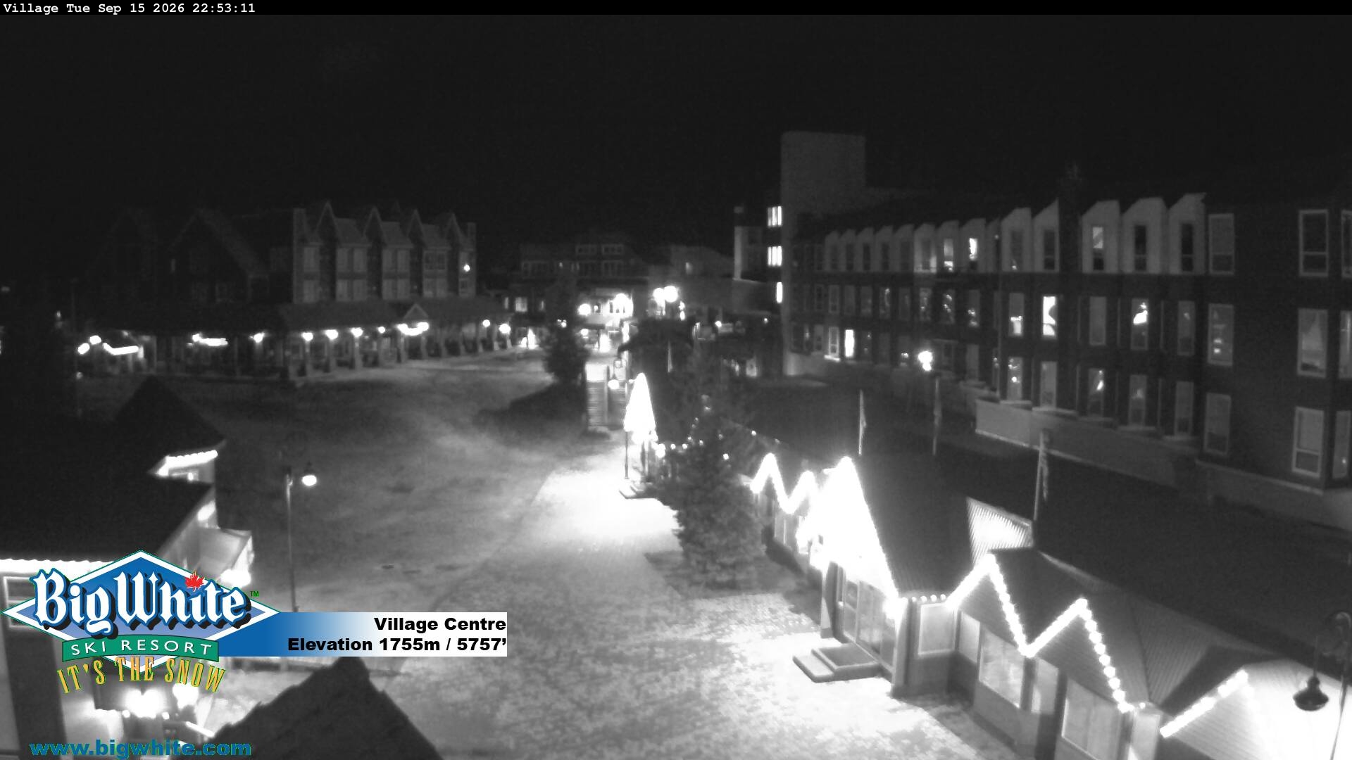 Big White Village Centre snow cam captured at 15 September 2026 at 10:58 pm GMT-7