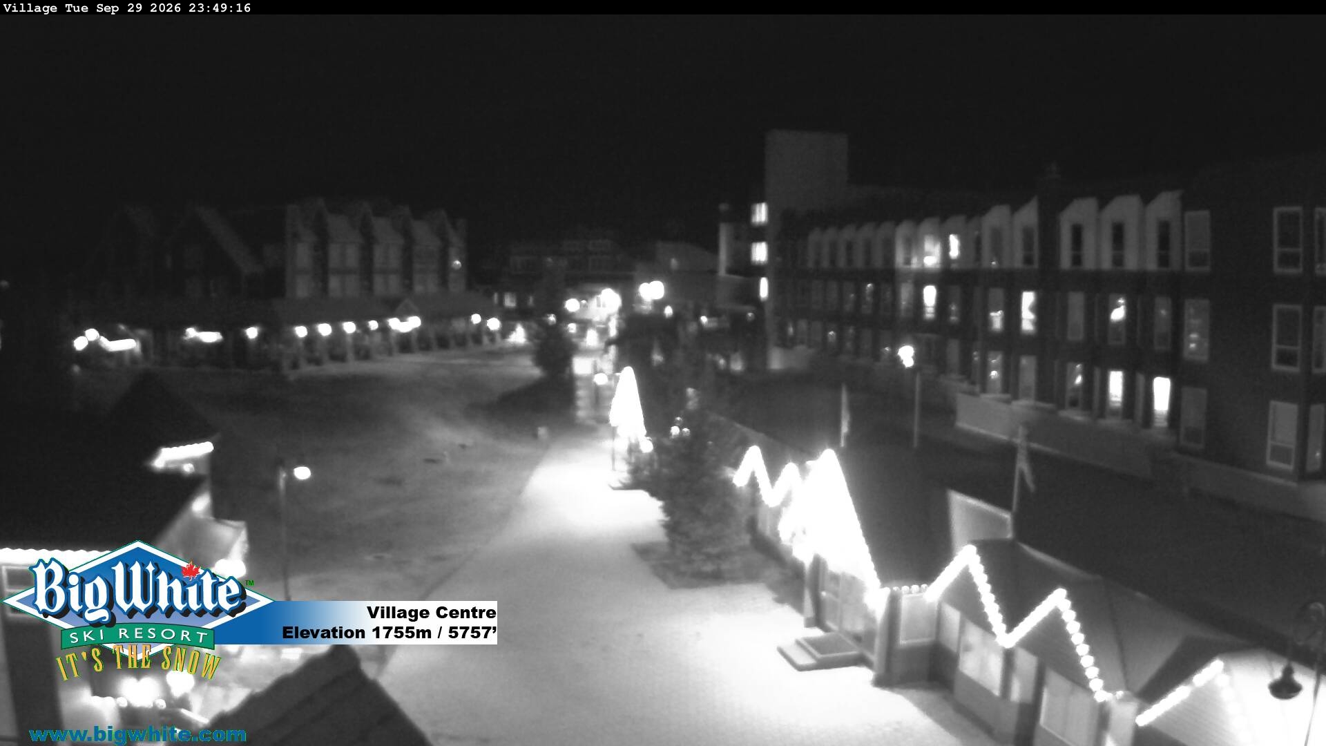 Big White Village Centre snow cam captured at 29 September 2026 at 11:59 pm GMT-7