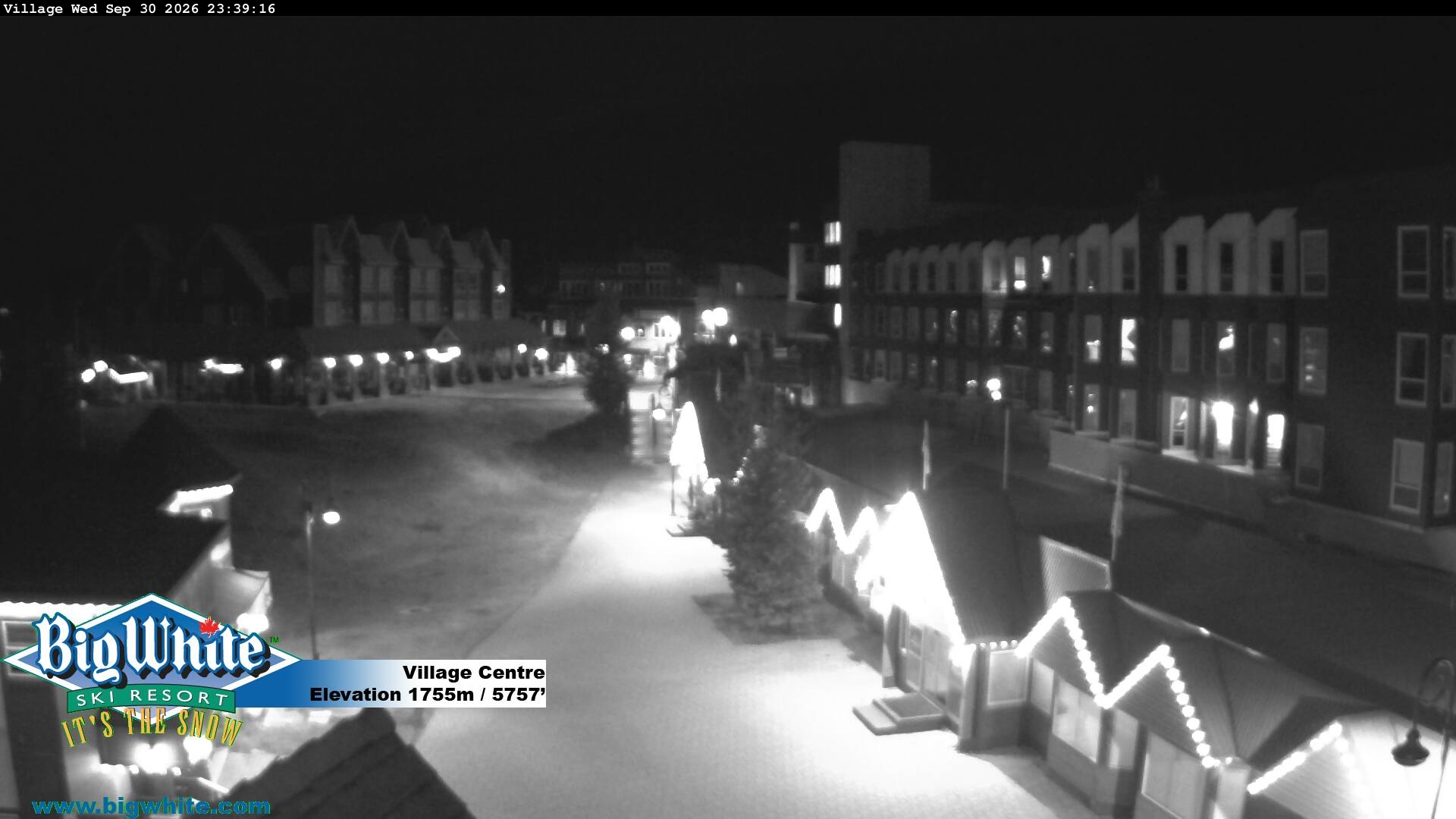 Big White Village Centre snow cam captured at 30 September 2026 at 11:50 pm GMT-7