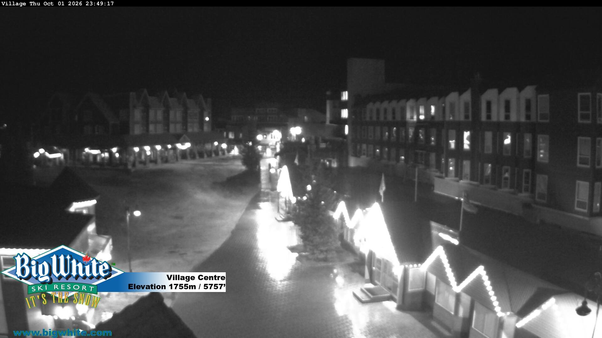 Big White Village Centre snow cam captured at 1 October 2026 at 11:58 pm GMT-7