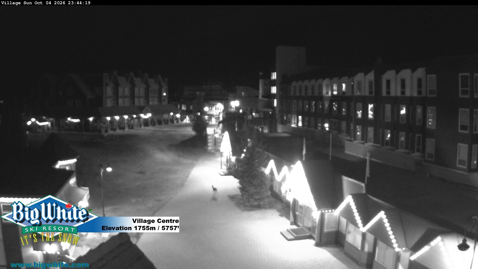Big White Village Centre snow cam captured at 4 October 2026 at 11:51 pm GMT-7