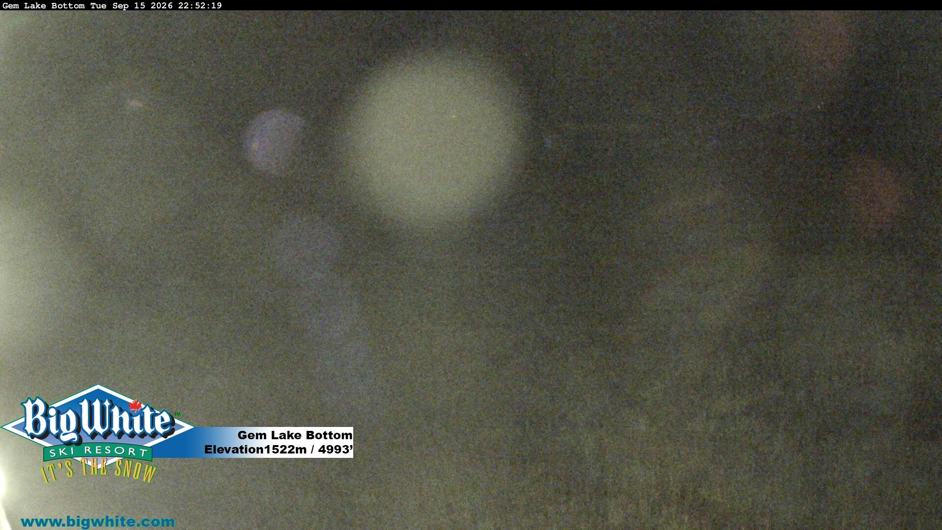 Big White Gem Lake Bottom snow cam captured at 15 September 2026 at 10:58 pm GMT-7