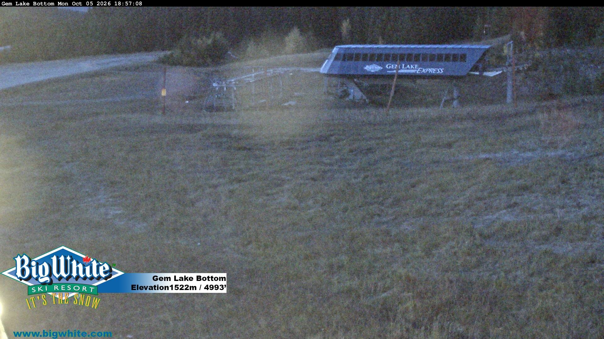 Big White Gem Lake Bottom snow cam captured at 5 October 2026 at 7:05 pm GMT-7
