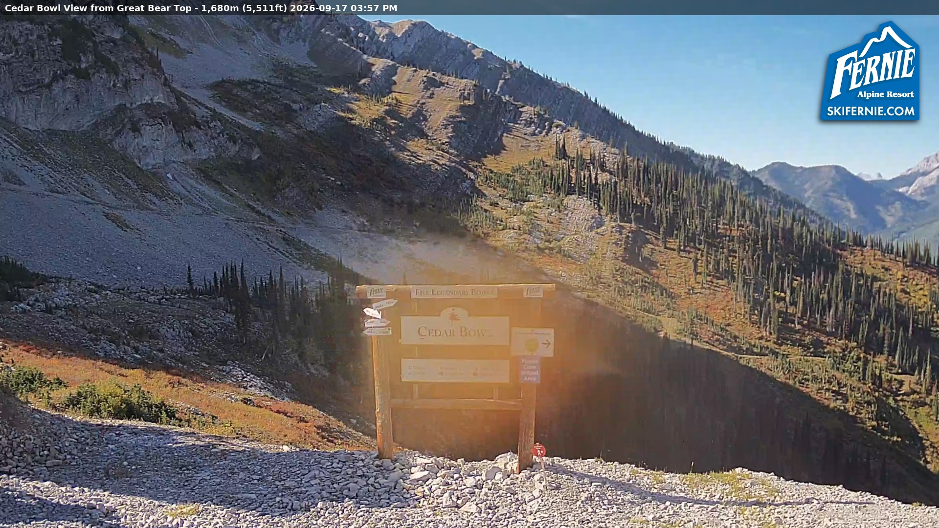 Fernie Cedar Bowl snow cam captured at 17 September 2026 at 3:00 pm GMT-7