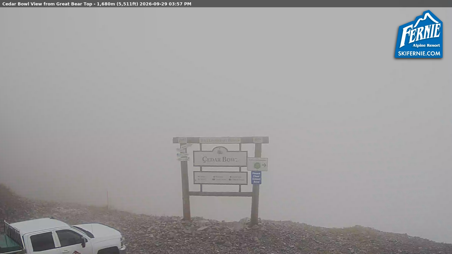 Fernie Cedar Bowl snow cam captured at 29 September 2026 at 3:00 pm GMT-7