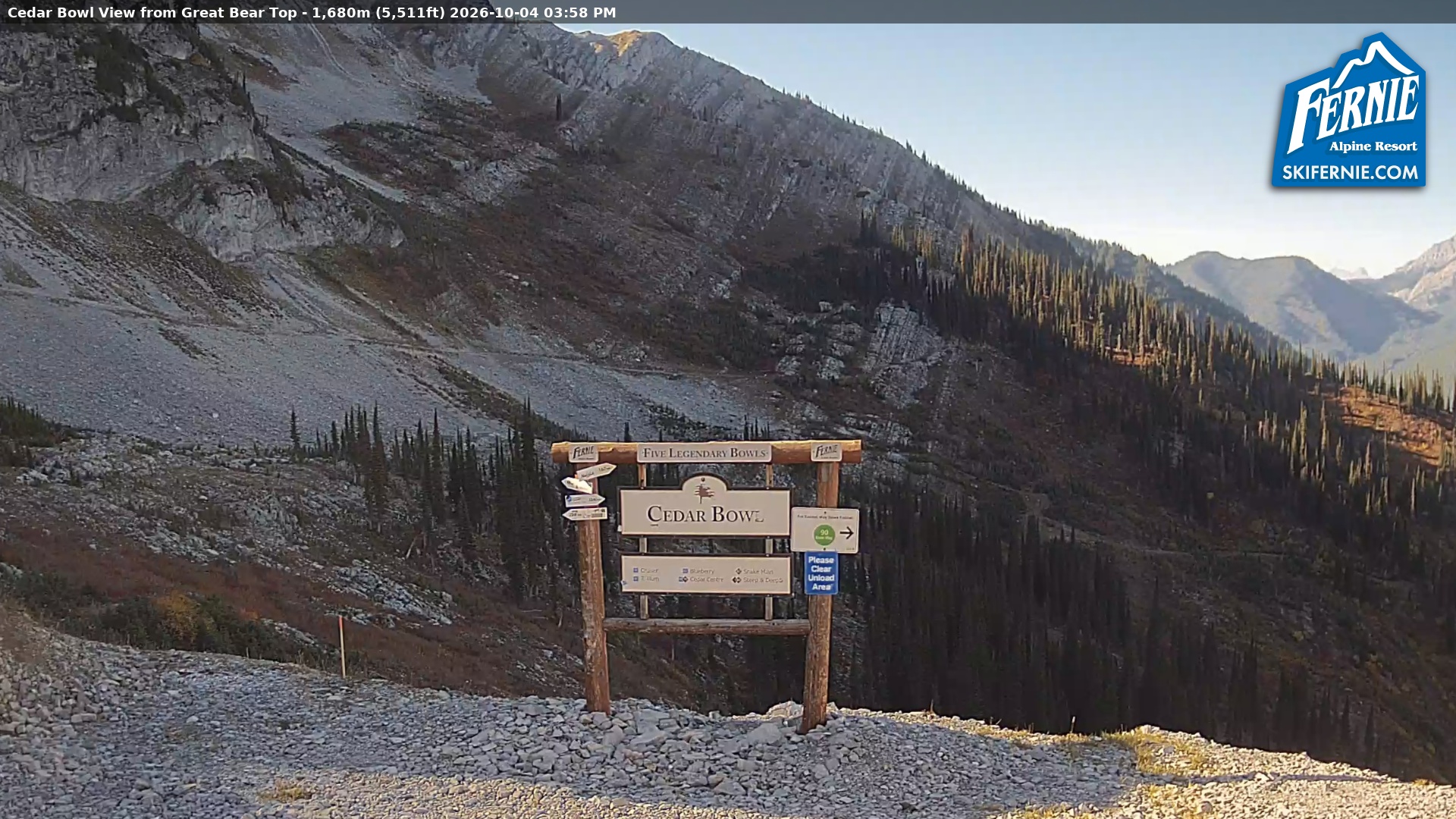 Fernie Cedar Bowl snow cam captured at 4 October 2026 at 3:06 pm GMT-7