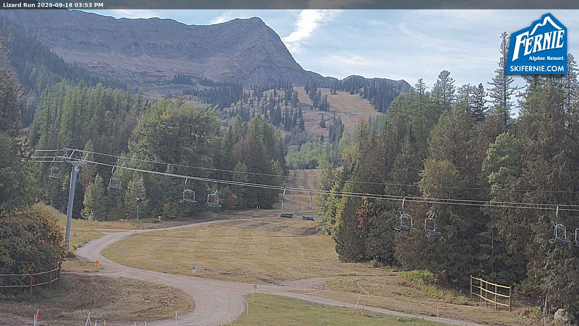 Fernie Lizard Run snow cam captured at 18 September 2026 at 3:01 pm GMT-7