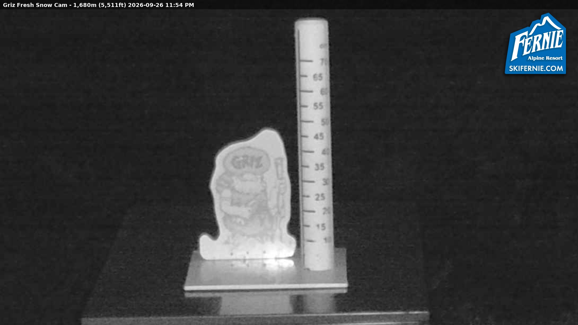 Fernie Griz Cam snow cam captured at 26 September 2026 at 10:59 pm GMT-7