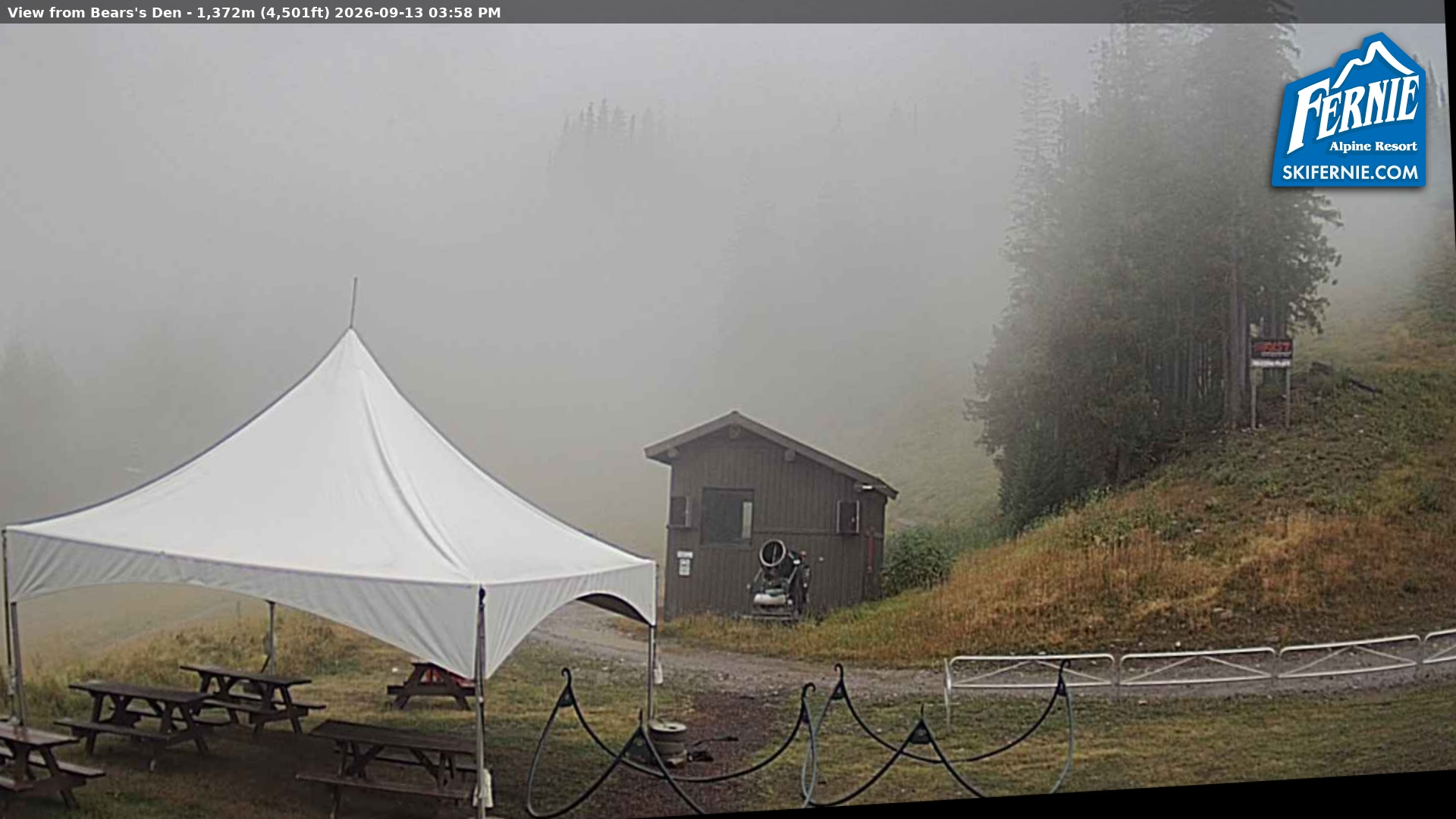 Fernie Bears Den snow cam captured at 13 September 2026 at 2:59 pm GMT-7