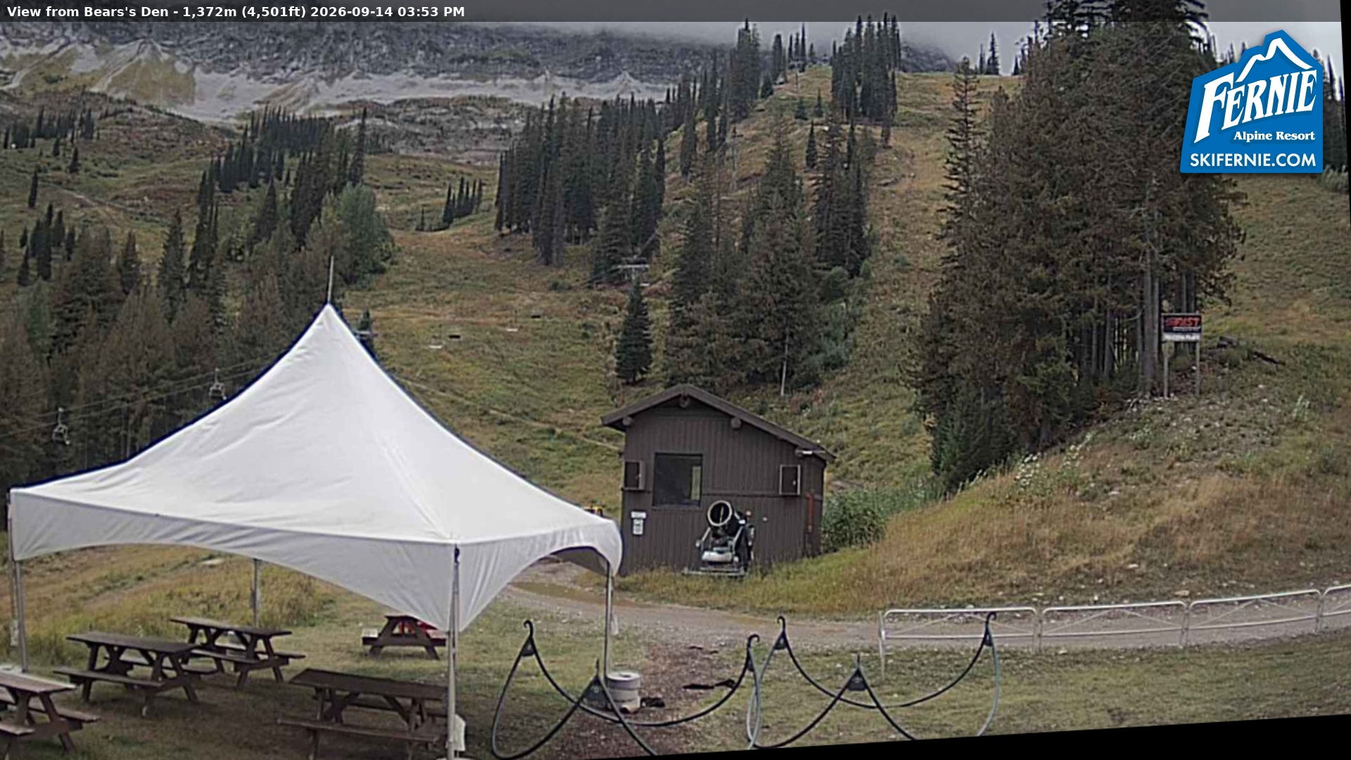 Fernie Bears Den snow cam captured at 14 September 2026 at 2:54 pm GMT-7
