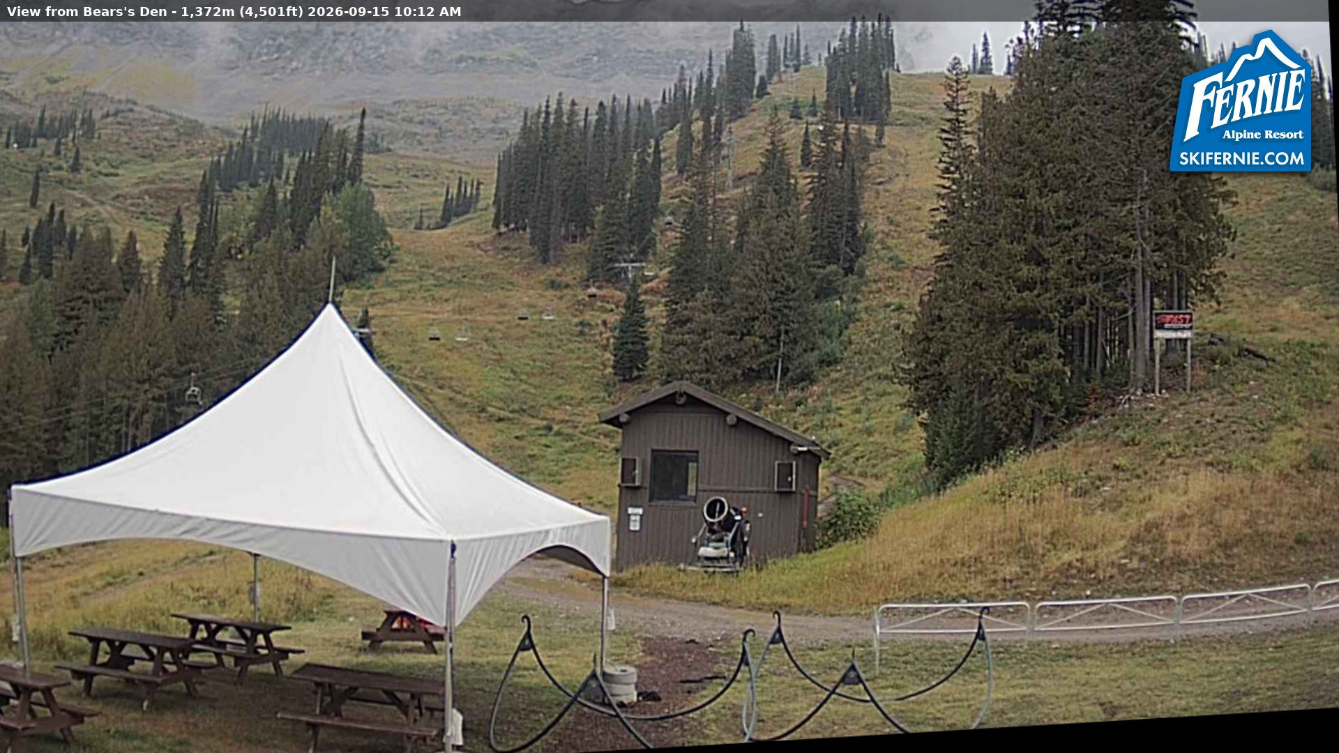 Fernie Bears Den snow cam captured at 15 September 2026 at 9:14 am GMT-7
