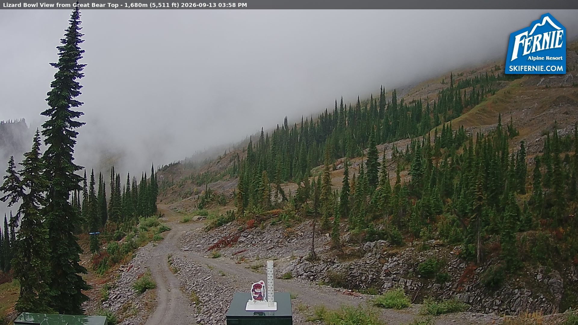 Fernie Lizard Cam snow cam captured at 13 September 2026 at 2:59 pm GMT-7