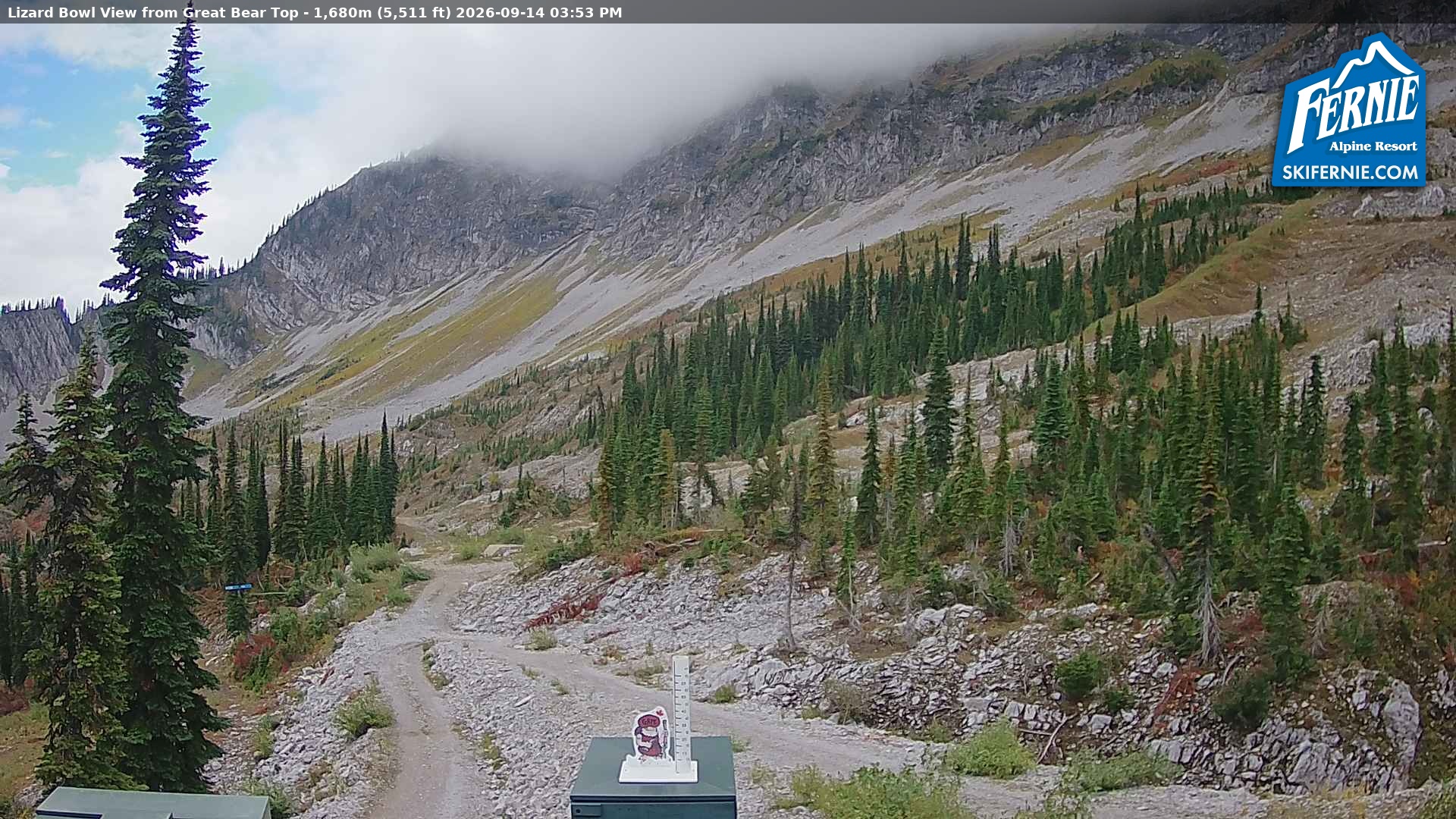 Fernie Lizard Cam snow cam captured at 14 September 2026 at 2:54 pm GMT-7