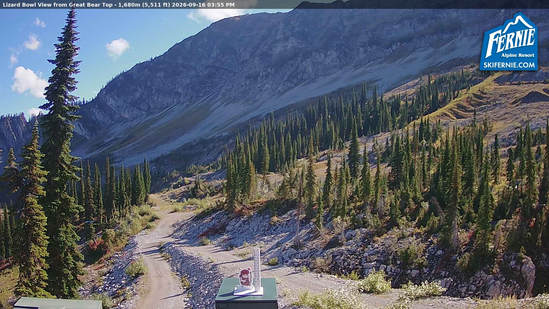 Fernie Lizard Cam snow cam captured at 16 September 2026 at 2:58 pm GMT-7