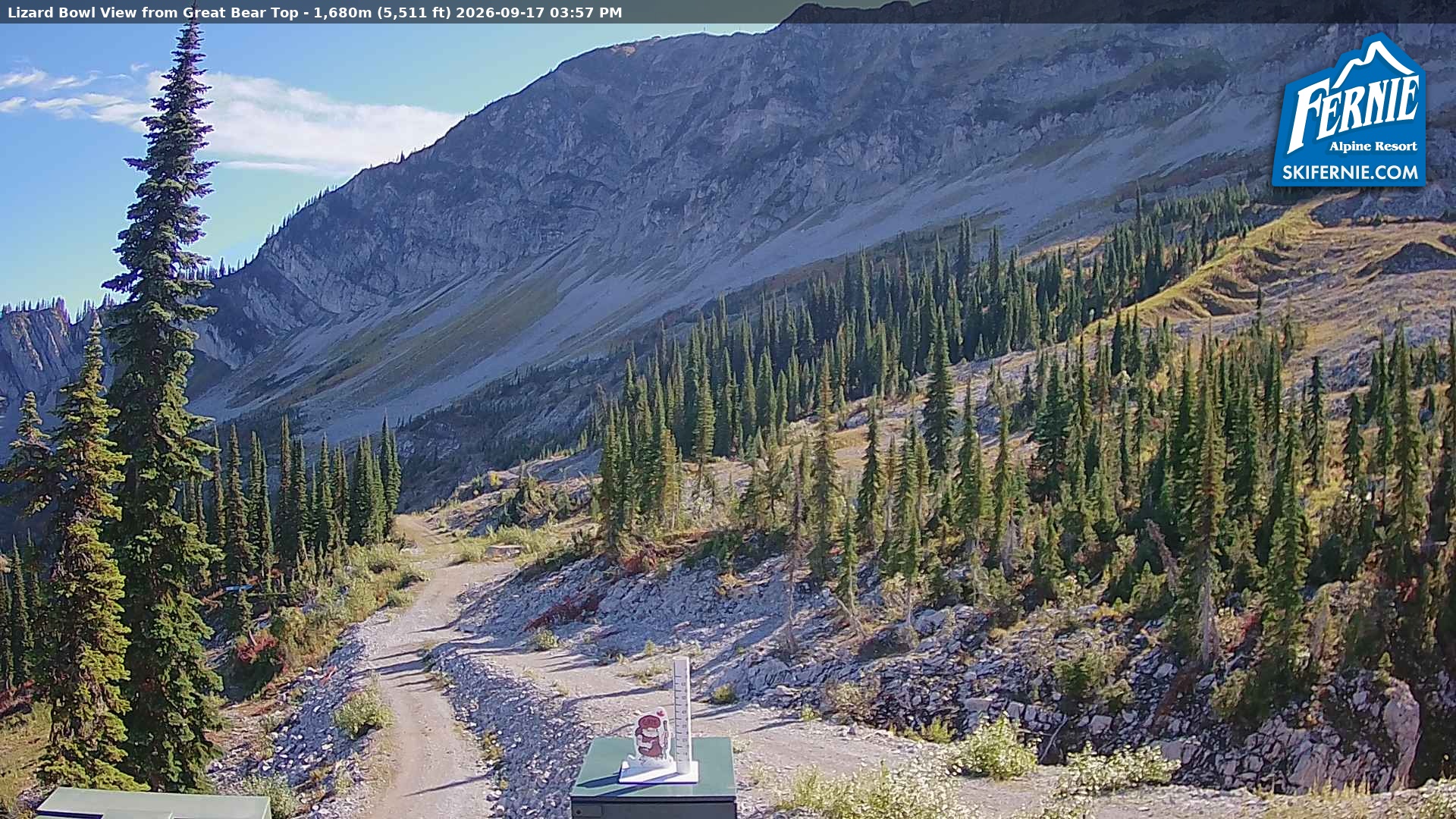 Fernie Lizard Cam snow cam captured at 17 September 2026 at 3:00 pm GMT-7